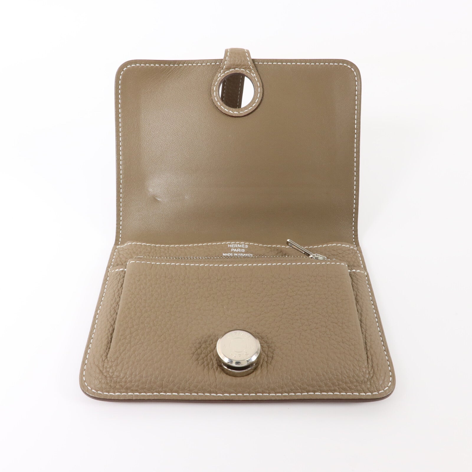 HERMES Togo皮革Dogon Compact Wallet銀扣錢包Etoupe