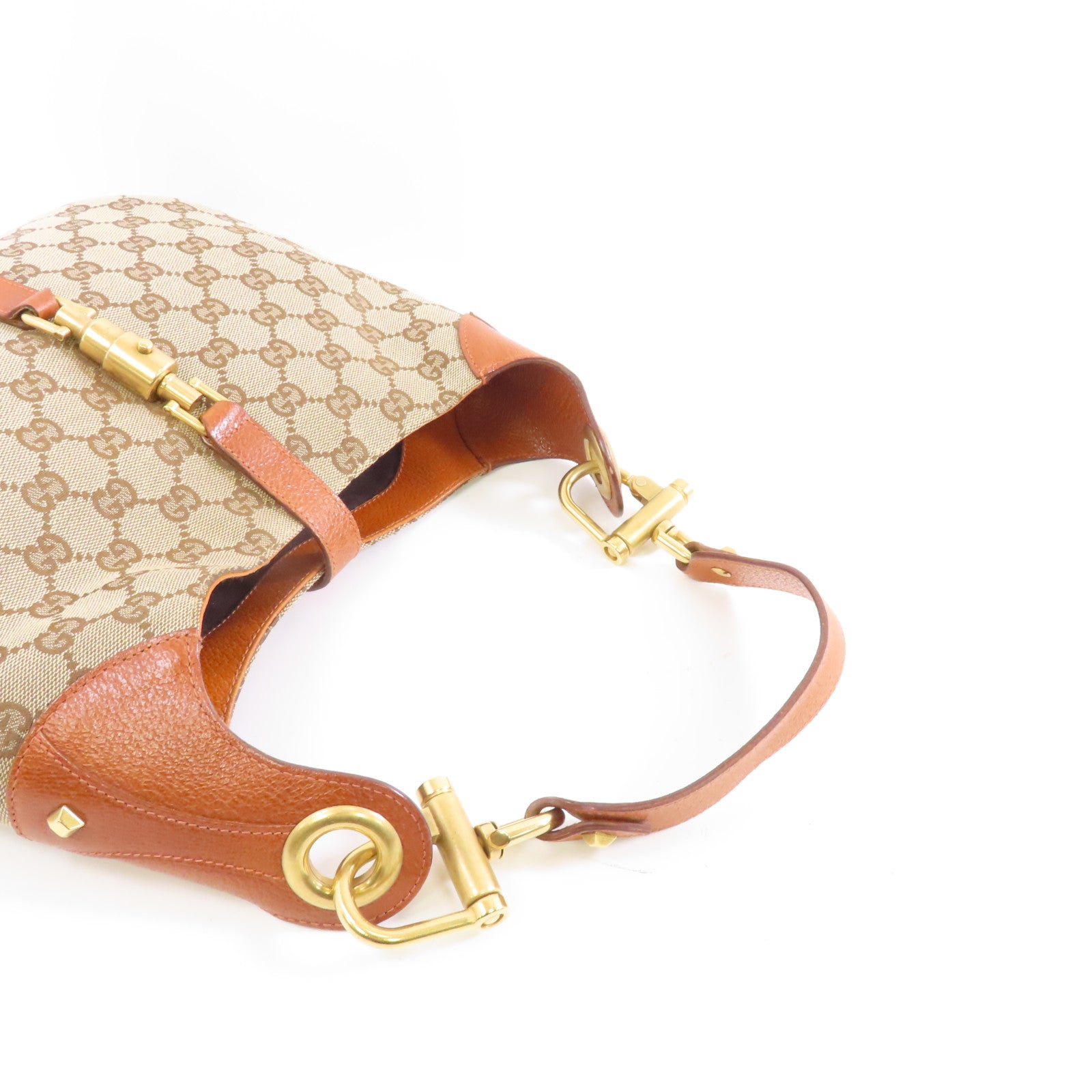 GUCCI 帆布/牛皮皮革Shoulder Bag金扣肩背袋啡色