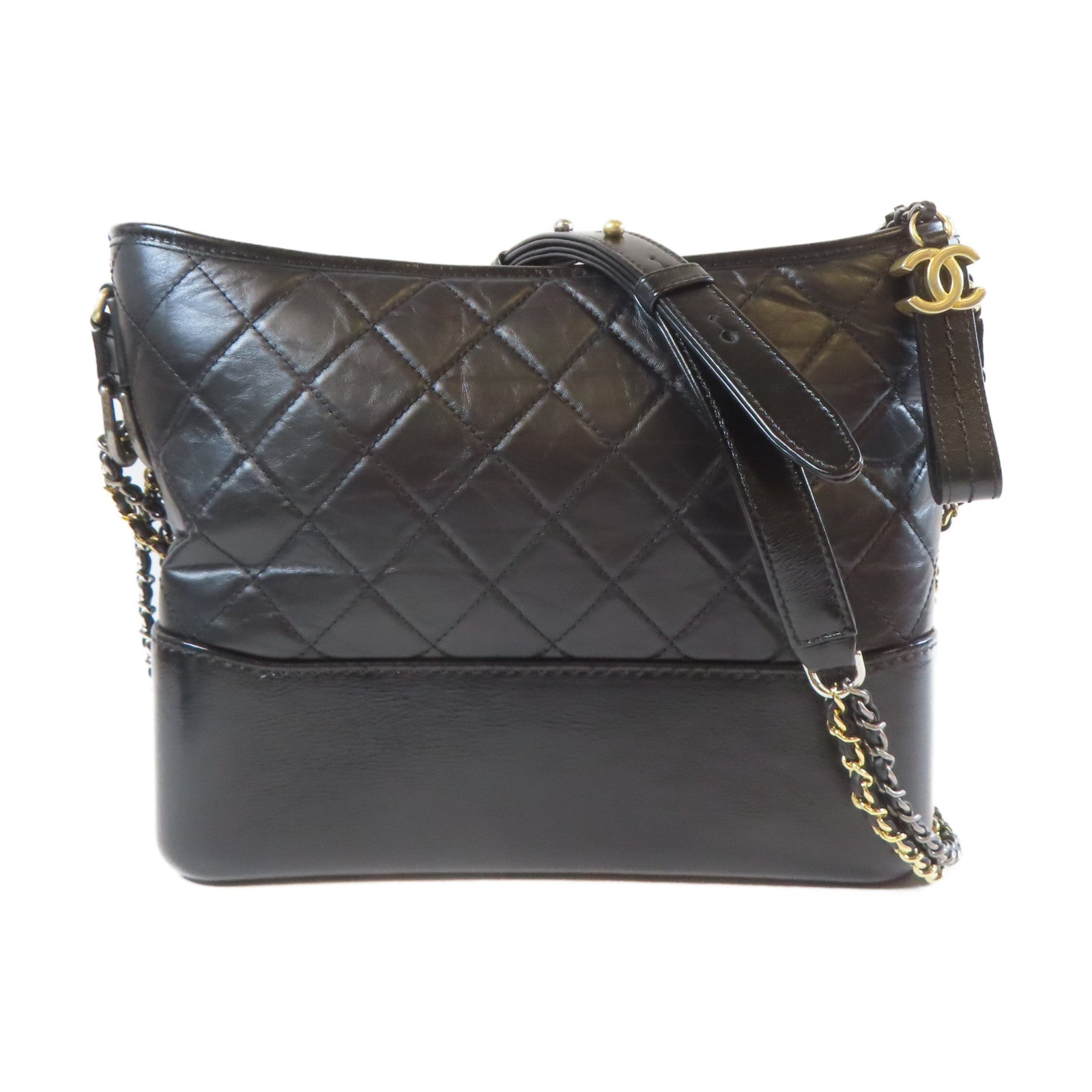 CHANEL 【清倉大減價】菱格牛皮皮革Gabrielle Large Shoulder Bag金銀扣鏈帶肩背袋黑色