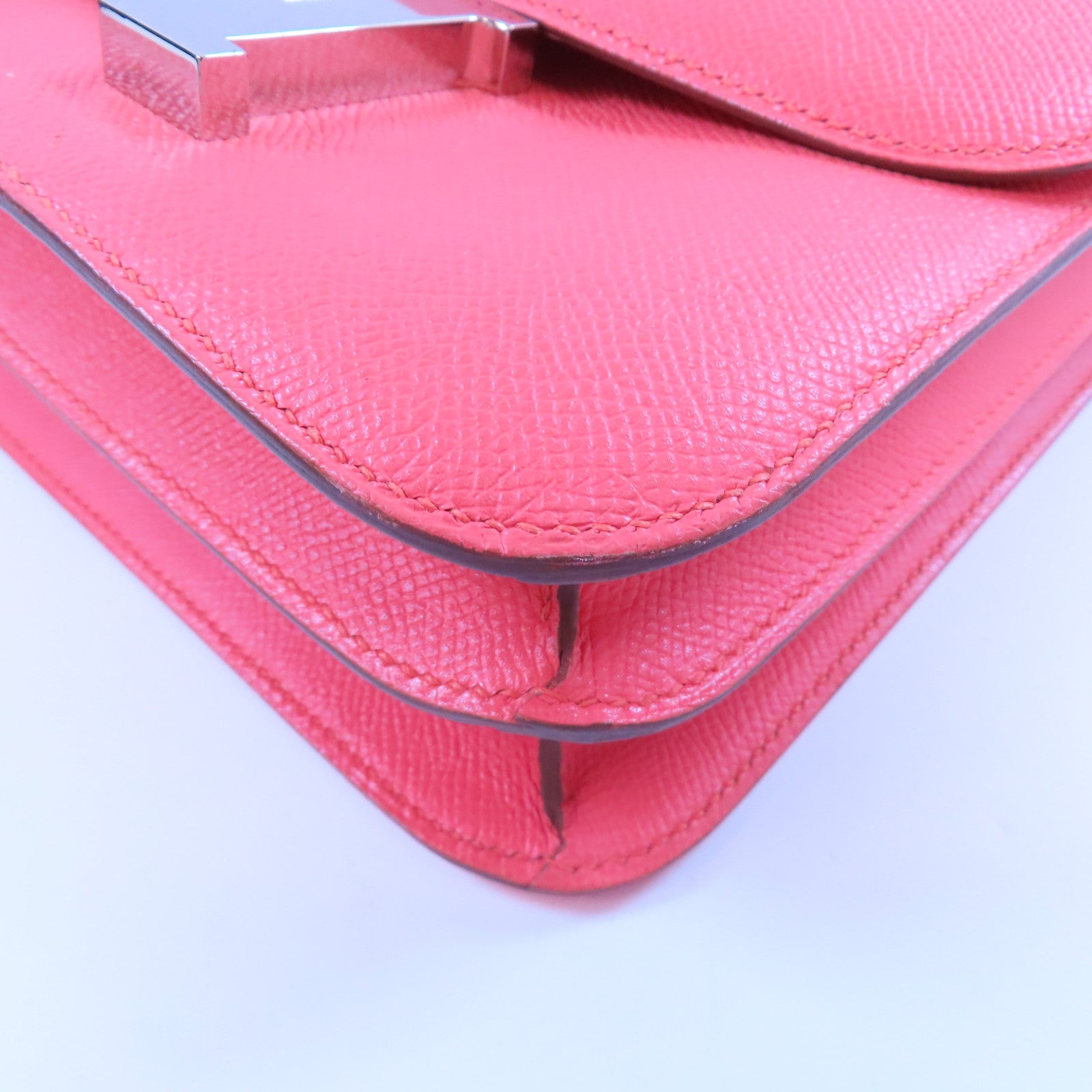 HERMES Epsom leather Constance 24 silver shoulder bag Flamingo/fire crane po...