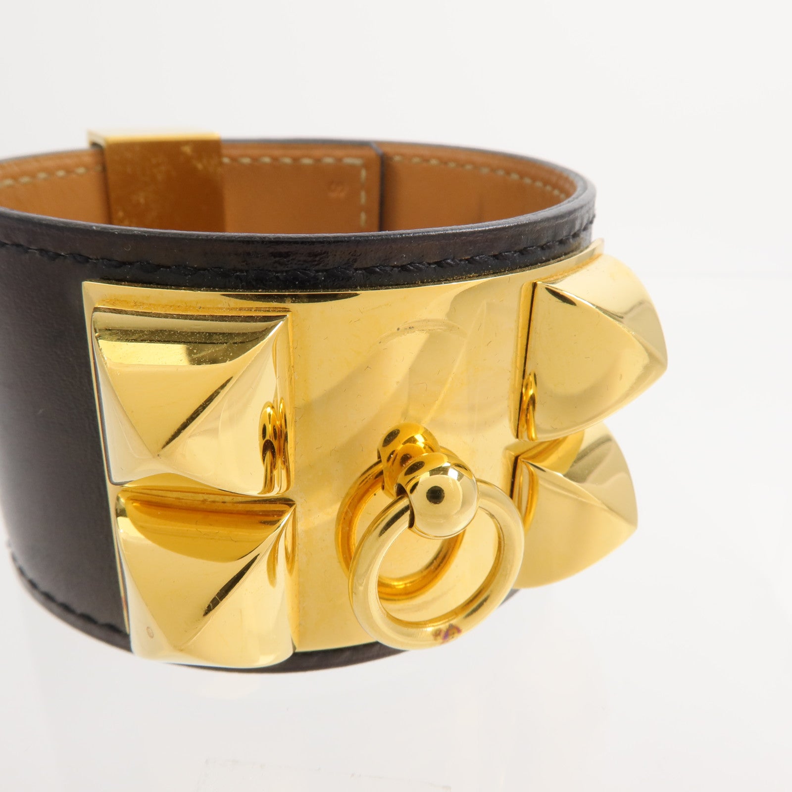 HERMES Box Calf皮革Collier de Chien手鐲Noir