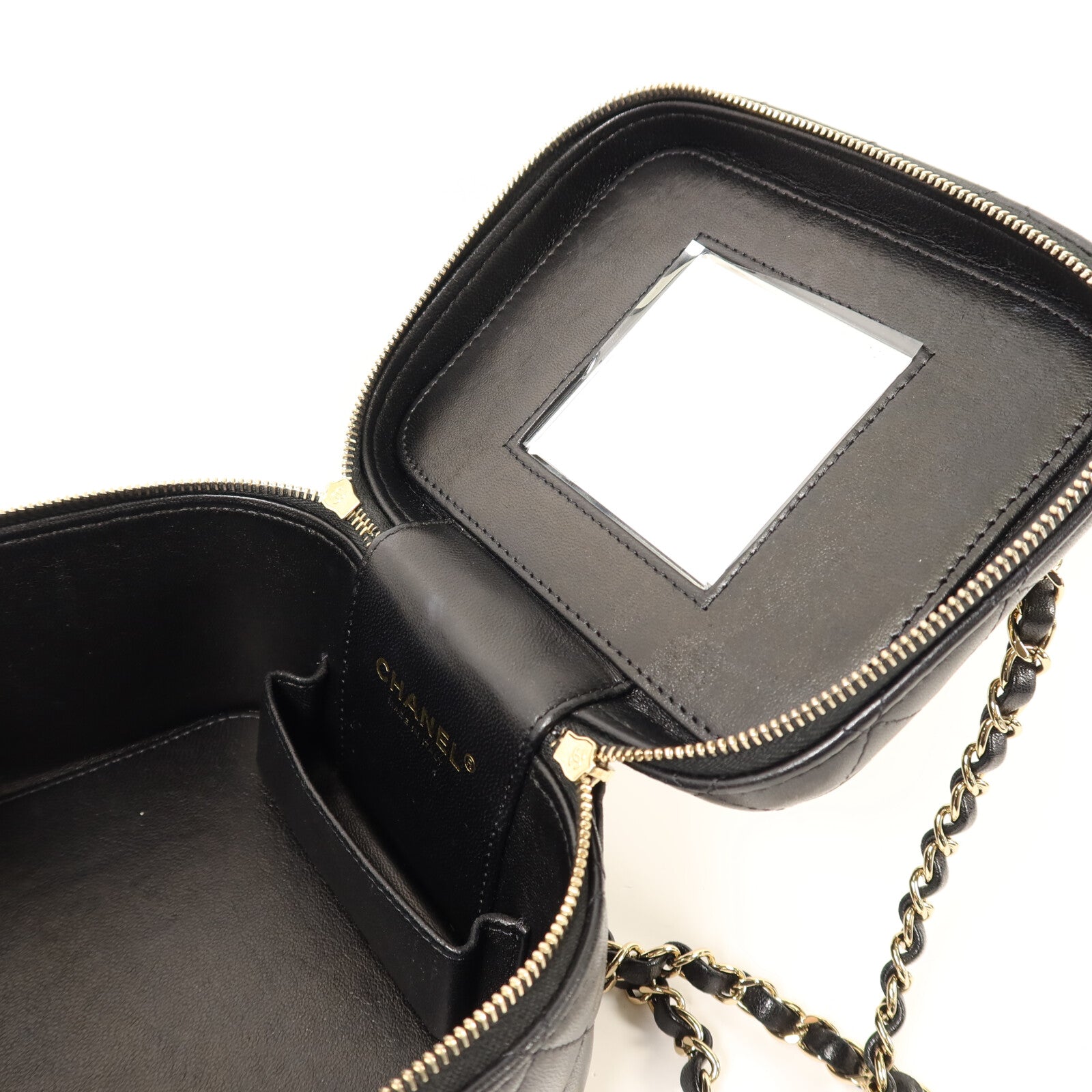 CHANEL 羊皮皮革Vanity Case金扣鏈帶手挽肩背袋