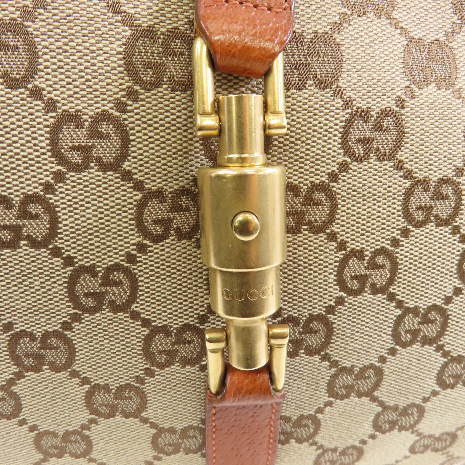 GUCCI 帆布/牛皮皮革Shoulder Bag金扣肩背袋啡色