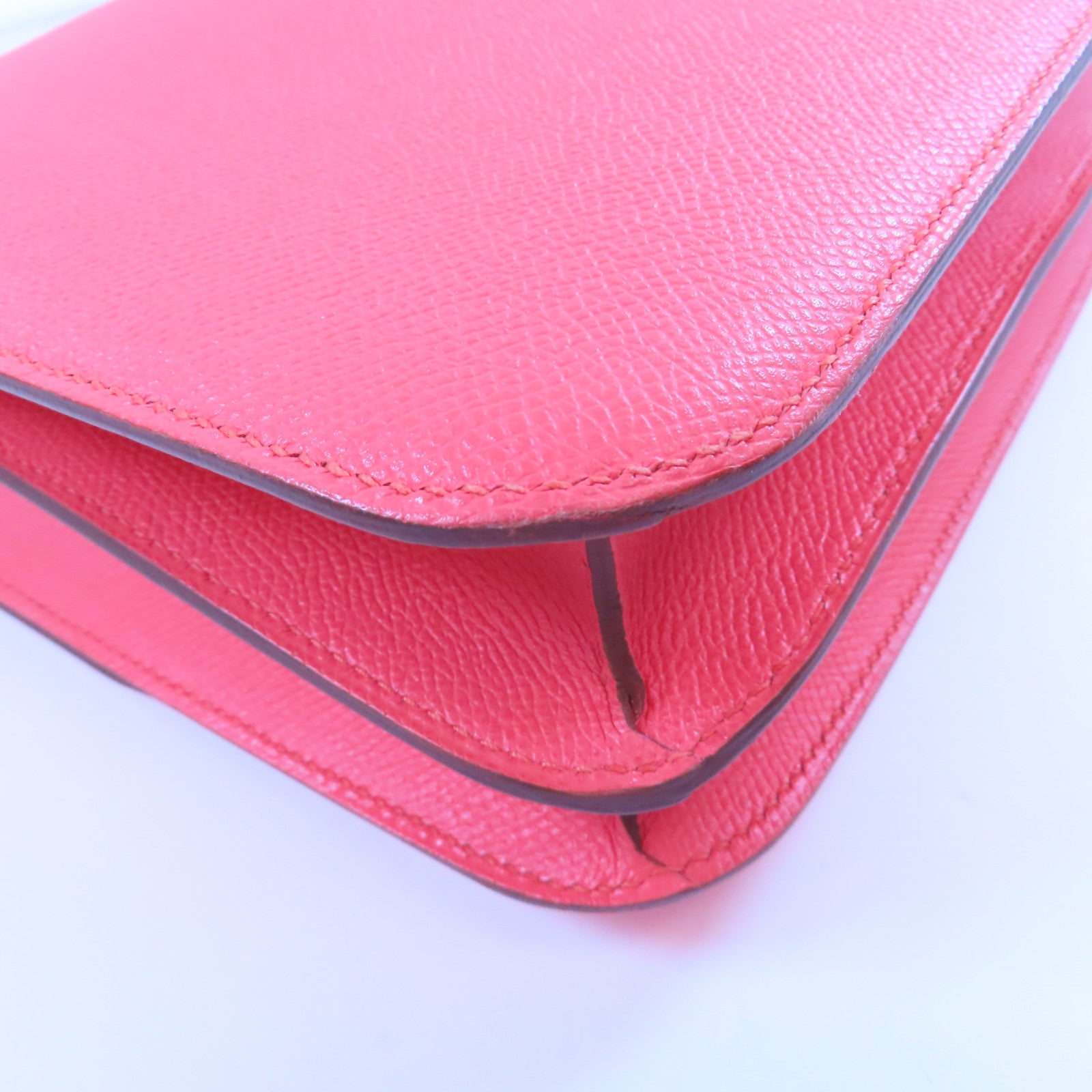 HERMES Epsom leather Constance 24 silver shoulder bag Flamingo/fire crane po...