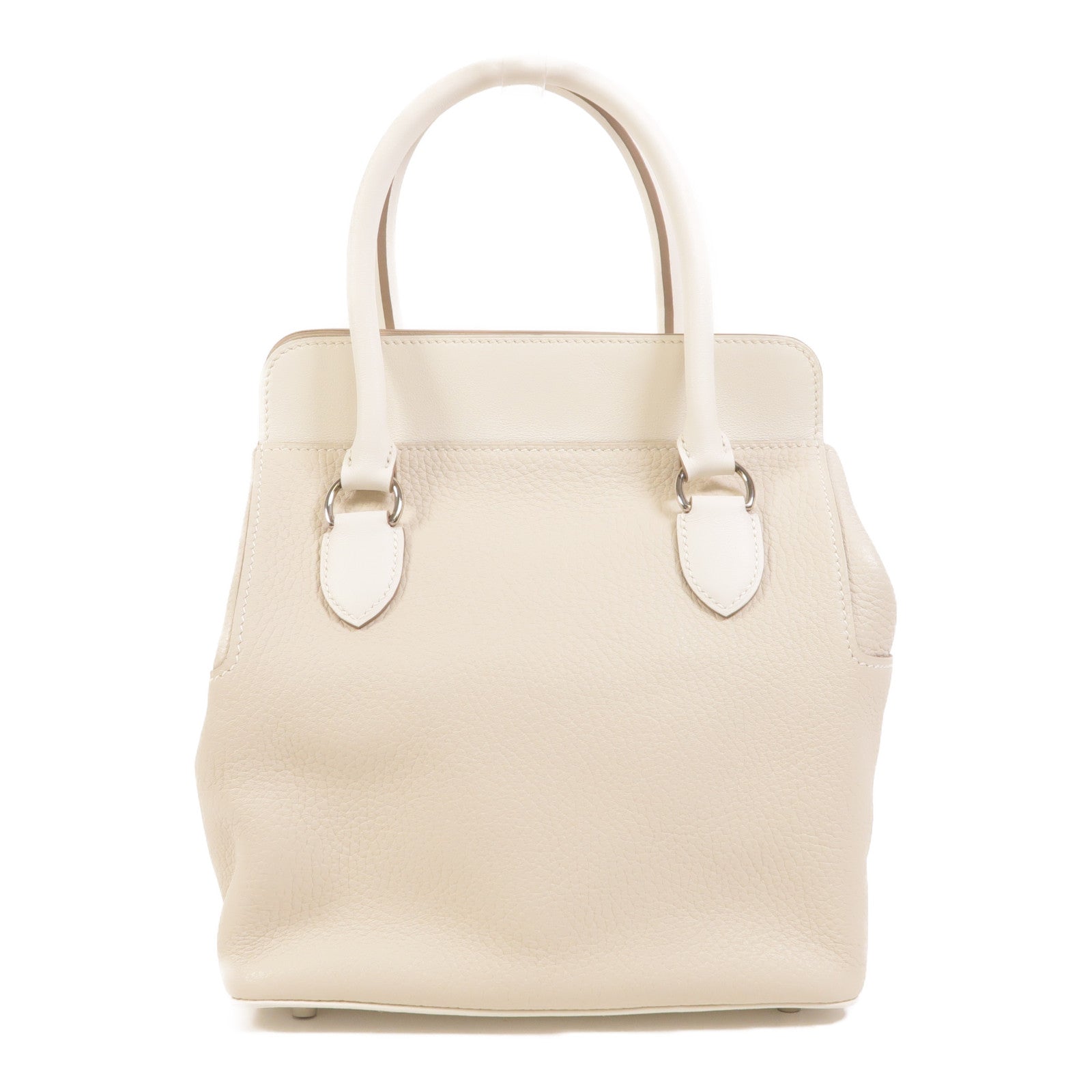 HERMES Clemence皮革Tool Box 20銀扣手挽肩背兩用袋Craie