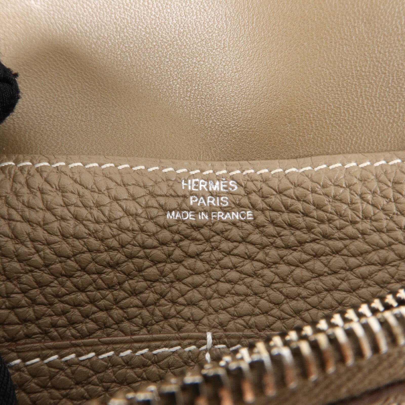 HERMES Togo皮革Dogon Compact Wallet銀扣錢包Etoupe