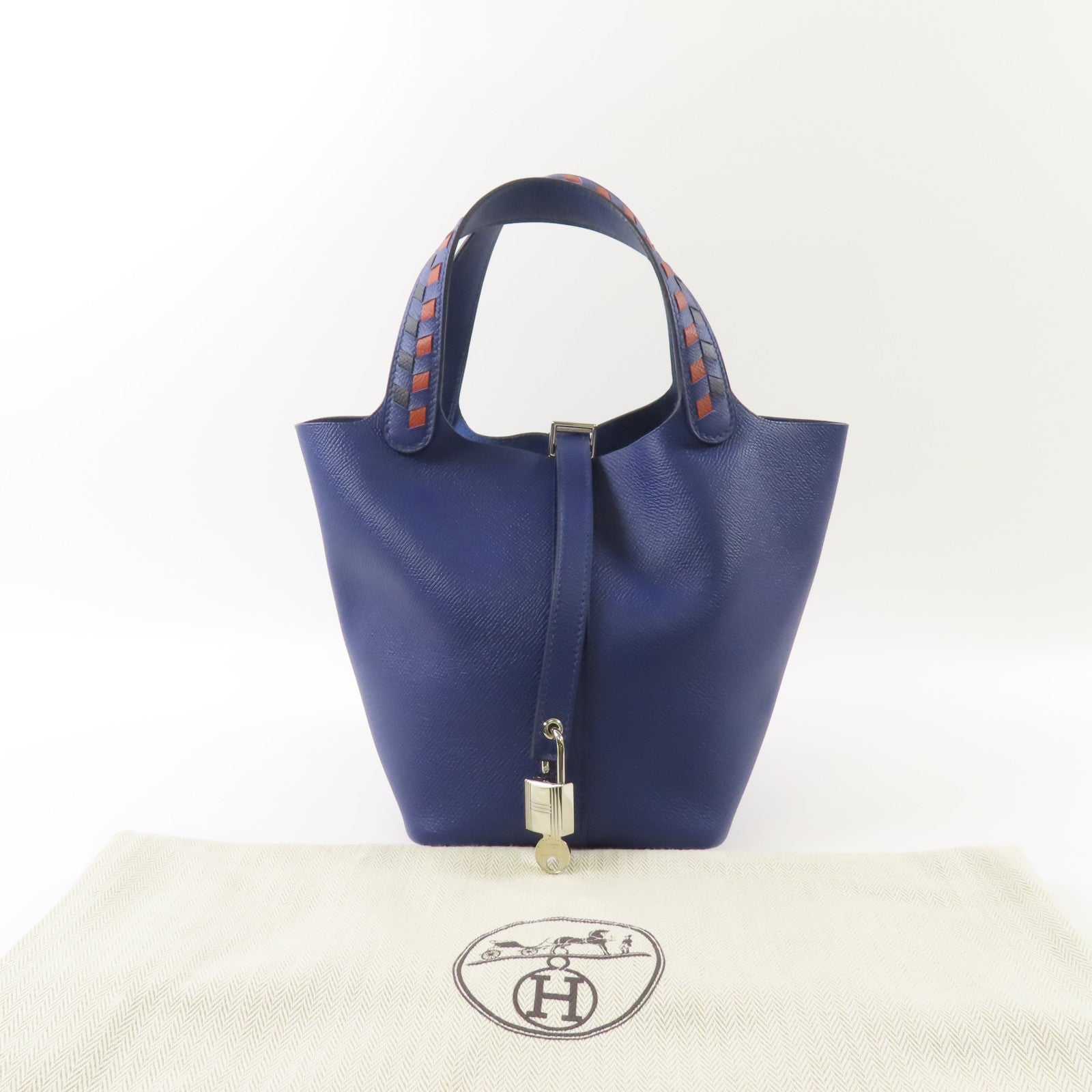 HERMES Epsom皮革Picotin PM銀扣手挽袋Bleu Saphir