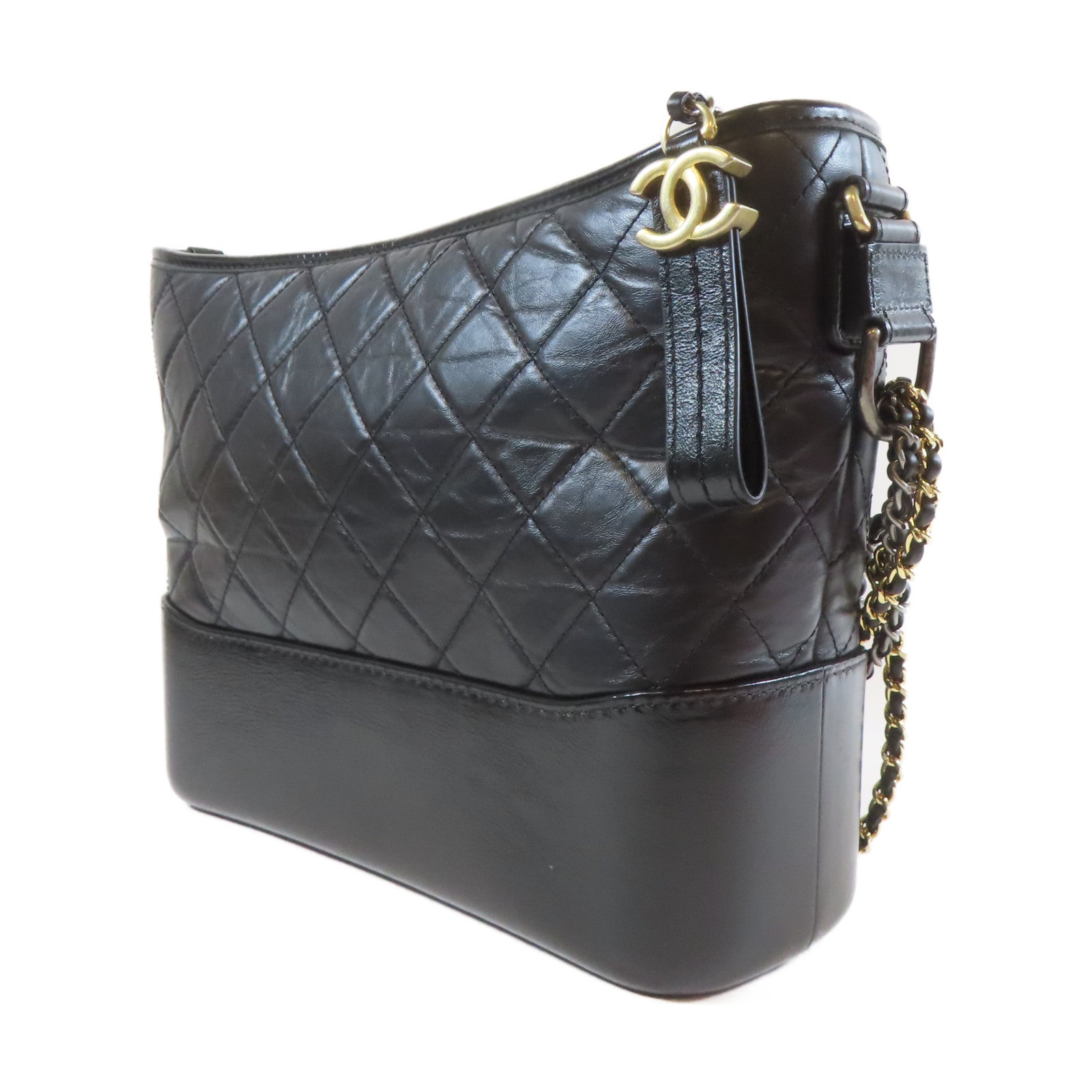 CHANEL 【清倉大減價】菱格牛皮皮革Gabrielle Large Shoulder Bag金銀扣鏈帶肩背袋黑色