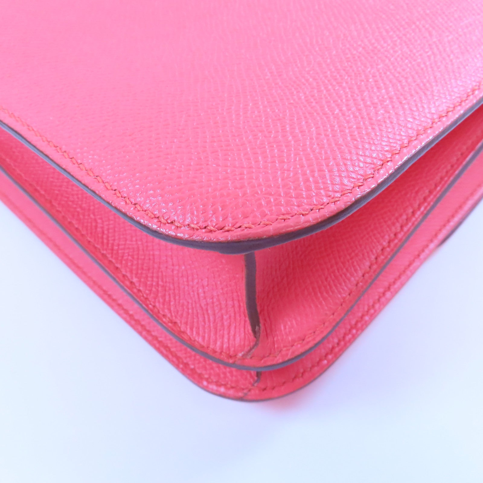HERMES Epsom leather Constance 24 silver shoulder bag Flamingo/fire crane po...