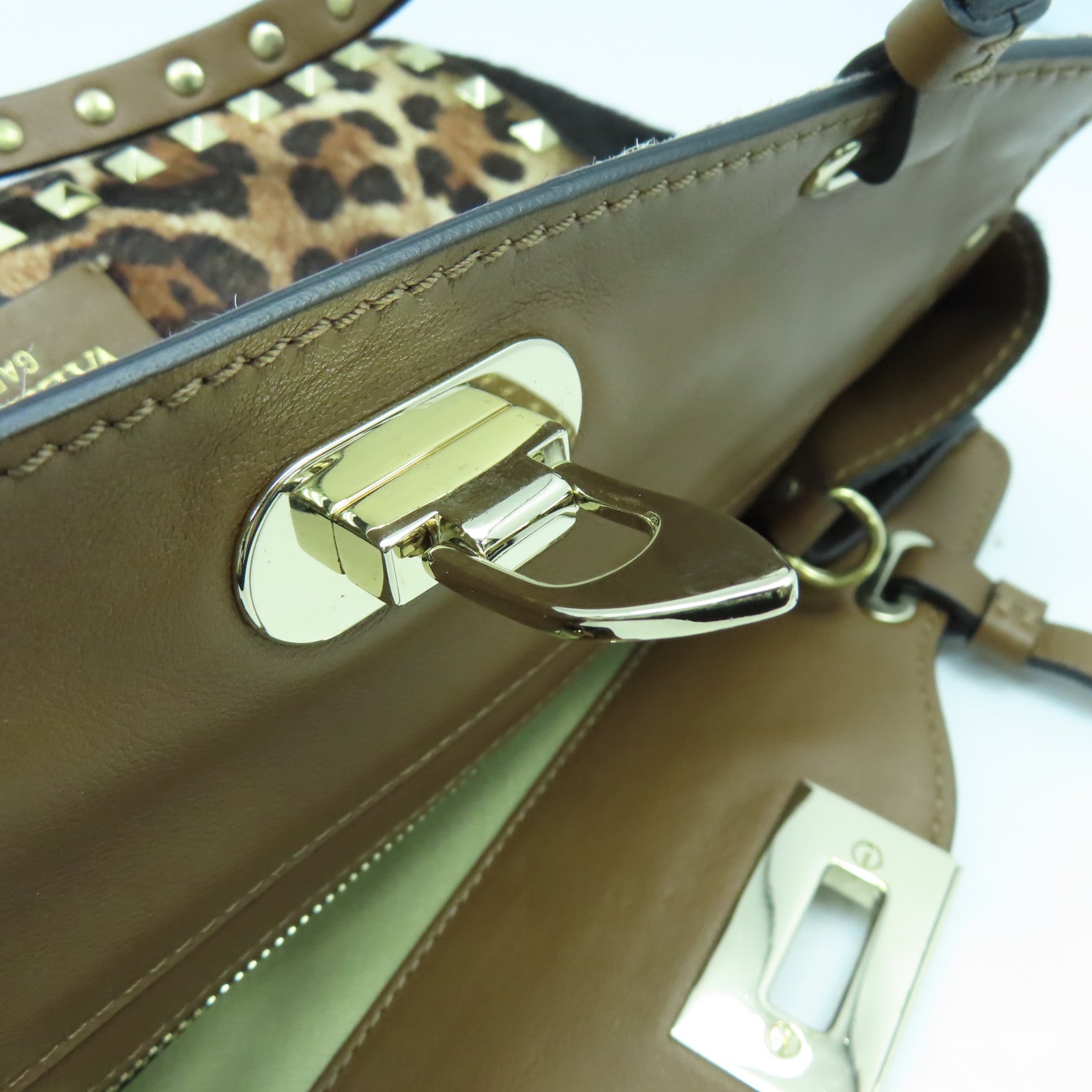 Valentino 馬毛/皮革2 Way Shoulder金扣手挽肩背兩用袋啡色