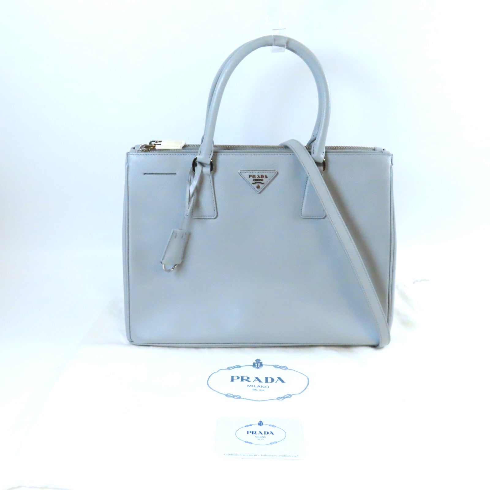 PRADA 【激減優惠】牛皮皮革Galleria Handbag銀扣手挽肩背兩用袋灰色