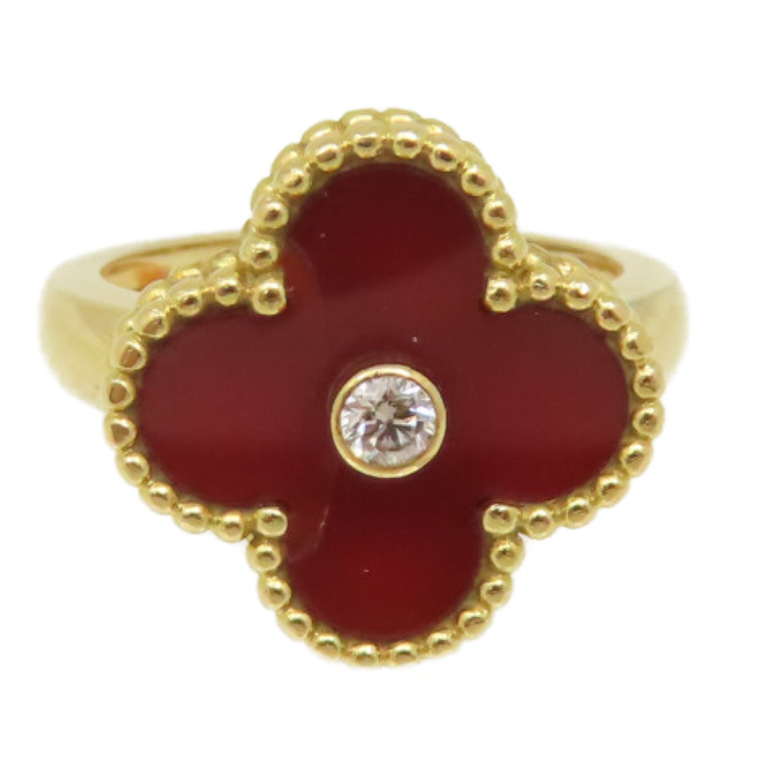 Van Cleef & Arpels 【激減優惠】18K黃金/紅玉髓/鑽石Vintage Alhambra Ring戒指紅色/金色#50/US#5