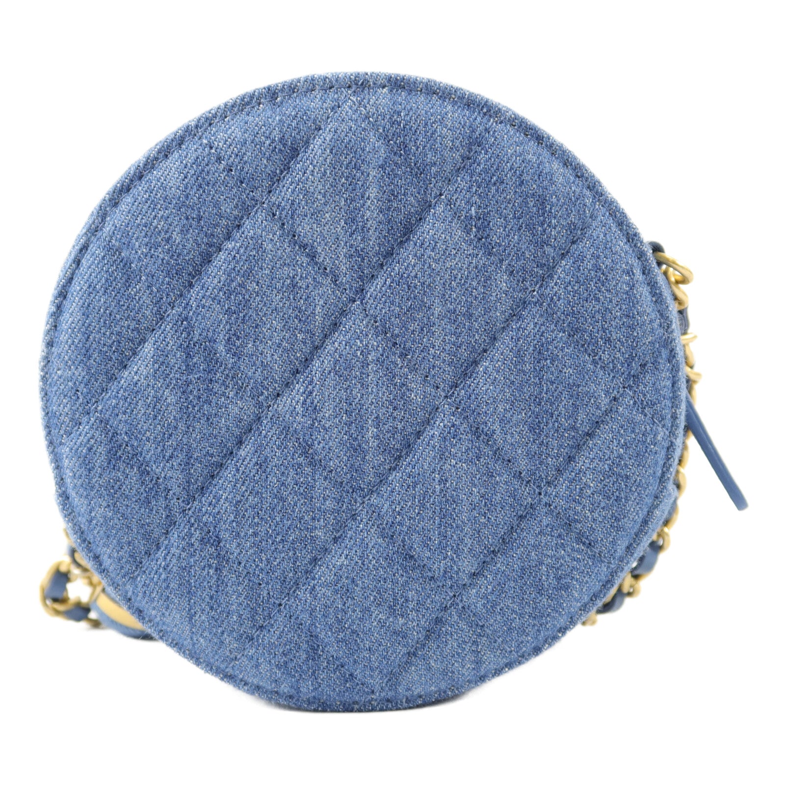 CHANEL 牛仔布Round Crush Gold Ball鏈帶肩背袋