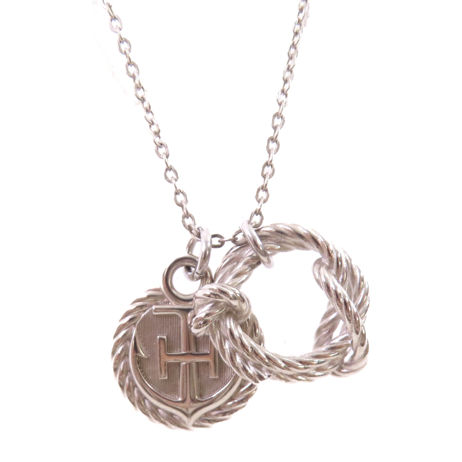 HERMES 鈀金Cordage Necklace銀扣項鏈銀色