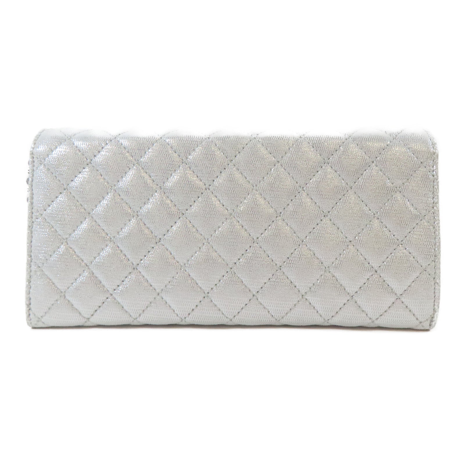 CHANEL 菱格皮革Chain Shoulder銀扣鏈帶肩背袋銀色