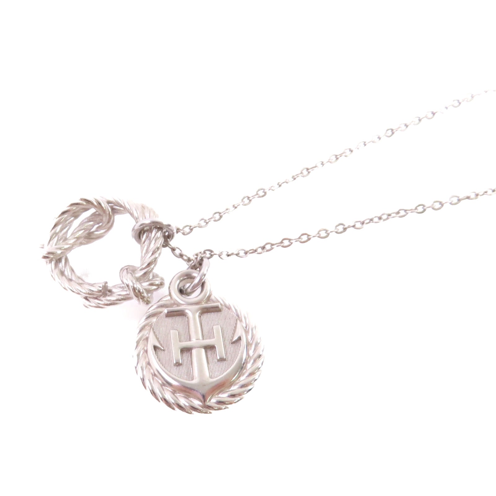 HERMES 鈀金Cordage Necklace銀扣項鏈銀色