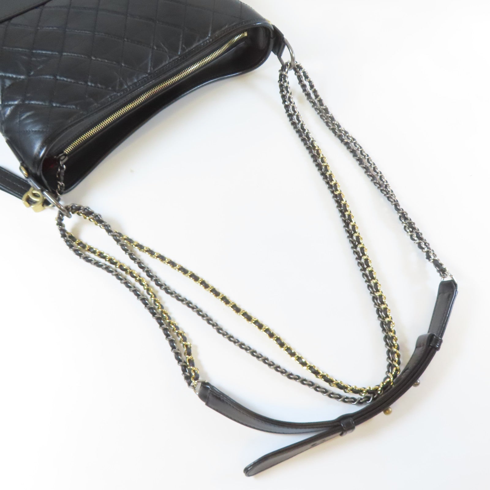 CHANEL 【清倉大減價】菱格牛皮皮革Gabrielle Large Shoulder Bag金銀扣鏈帶肩背袋黑色