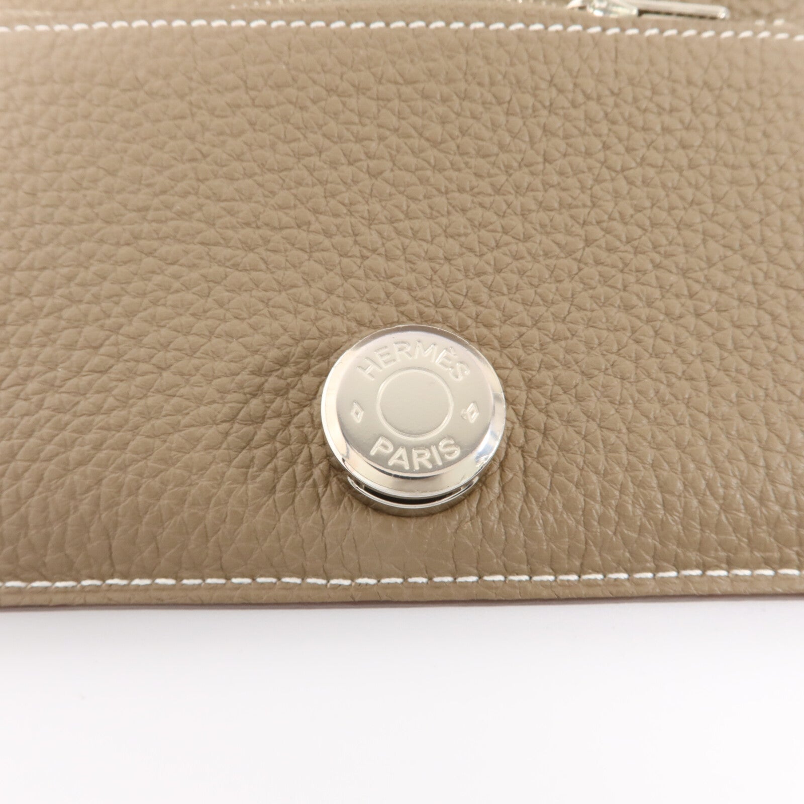 HERMES Togo皮革Dogon Compact Wallet銀扣錢包Etoupe