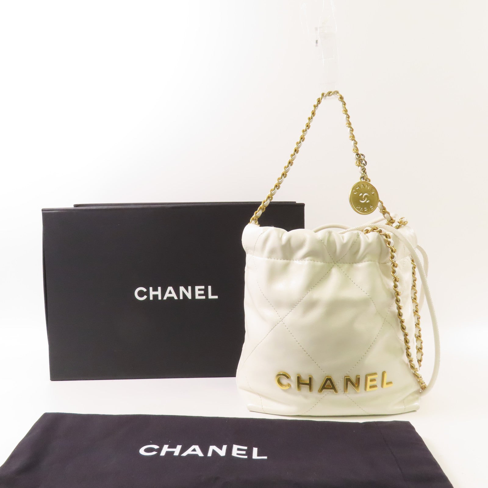 CHANEL 牛皮皮革Mini 22金扣鏈帶肩背袋