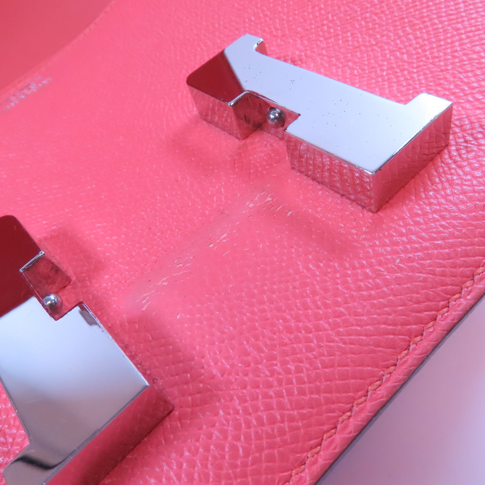 HERMES Epsom leather Constance 24 silver shoulder bag Flamingo/fire crane po...