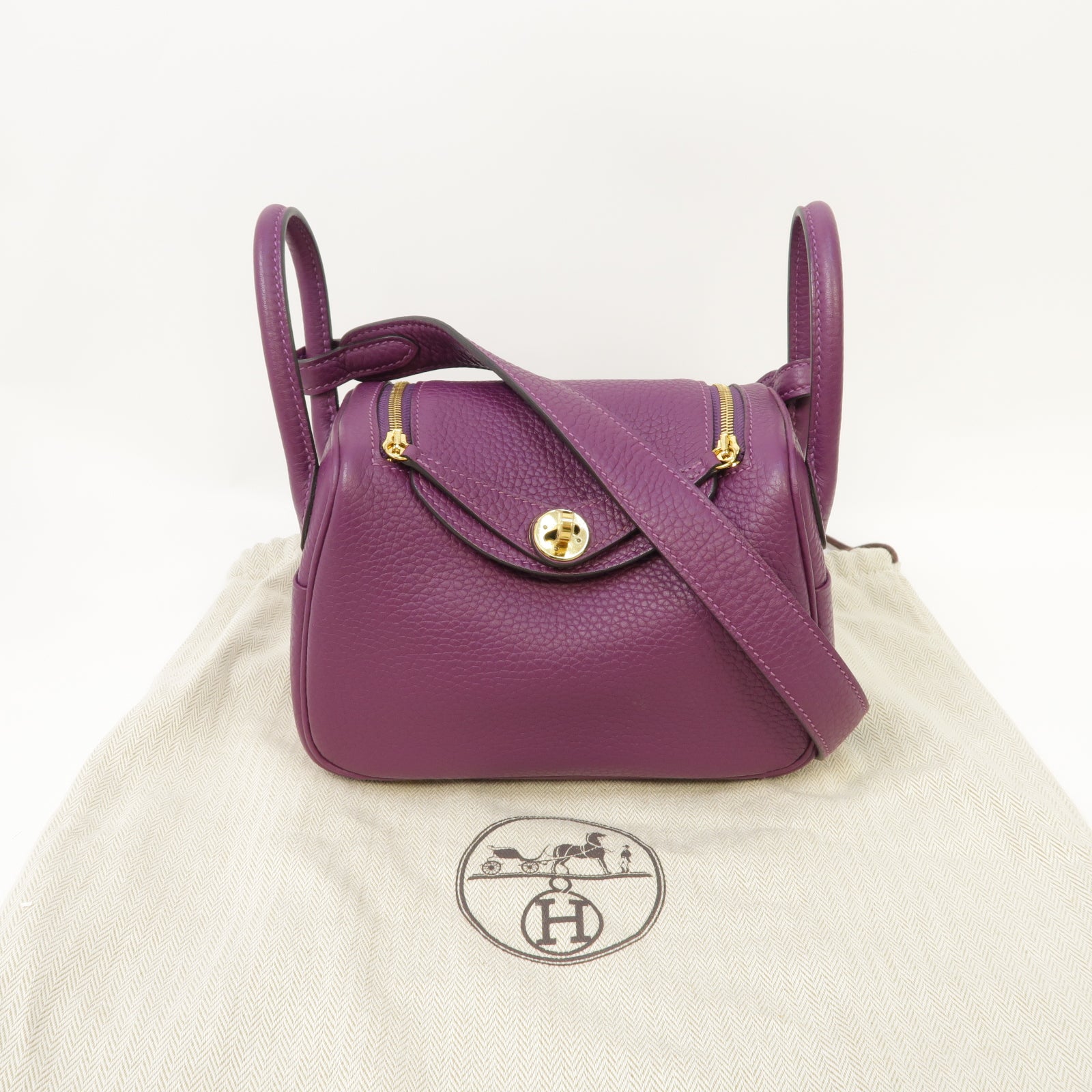 HERMES Clemence皮革Mini Lindy金扣肩背袋Anemone紫色