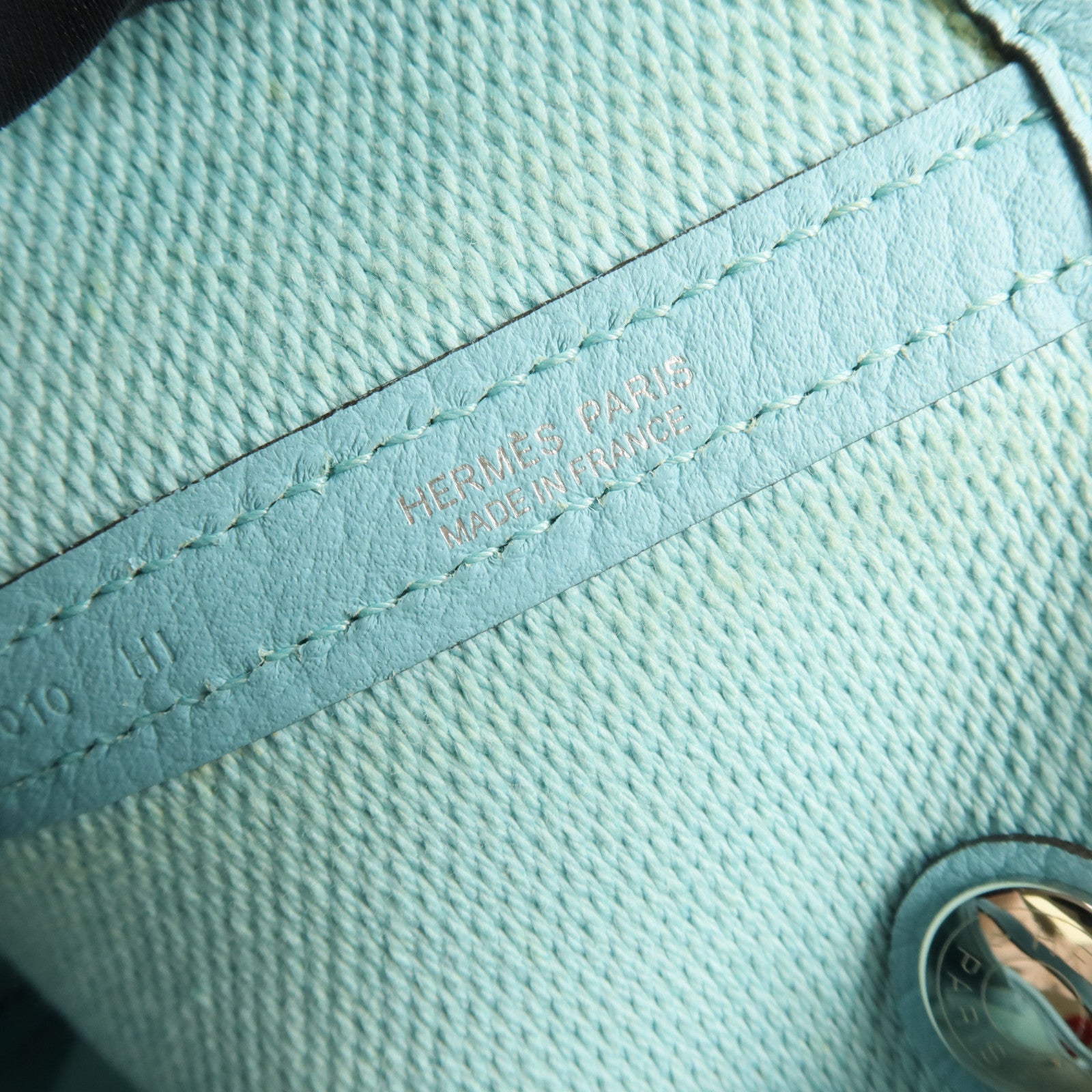 HERMES Negonda皮革/帆布Garden Party PM銀扣手挽袋Bleu Atoll