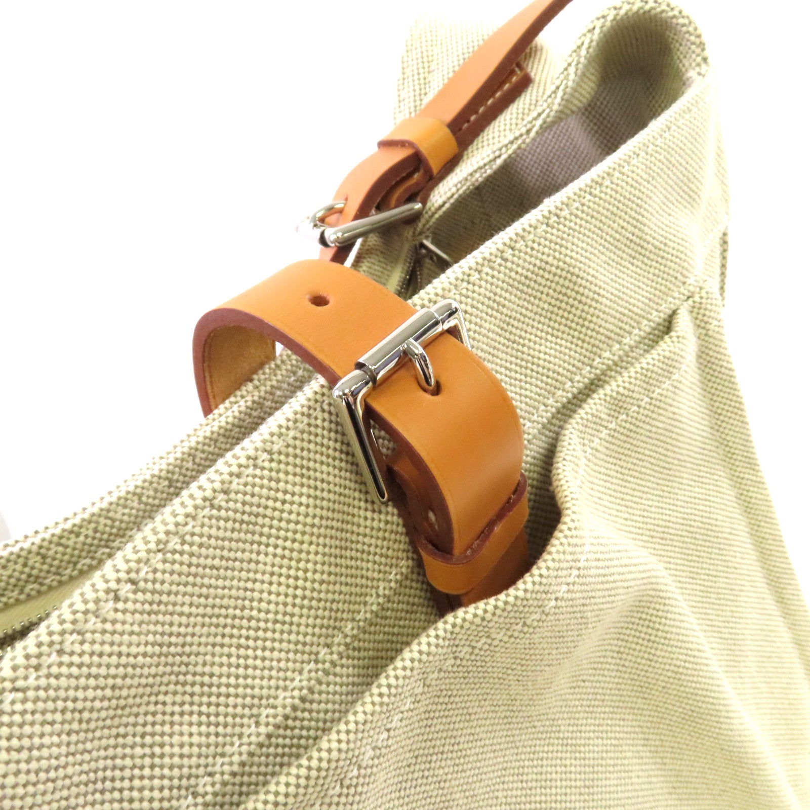 HERMES Toile H帆布/Barenia皮革Marwari PM Shoulder Bag銀扣肩背袋杏色