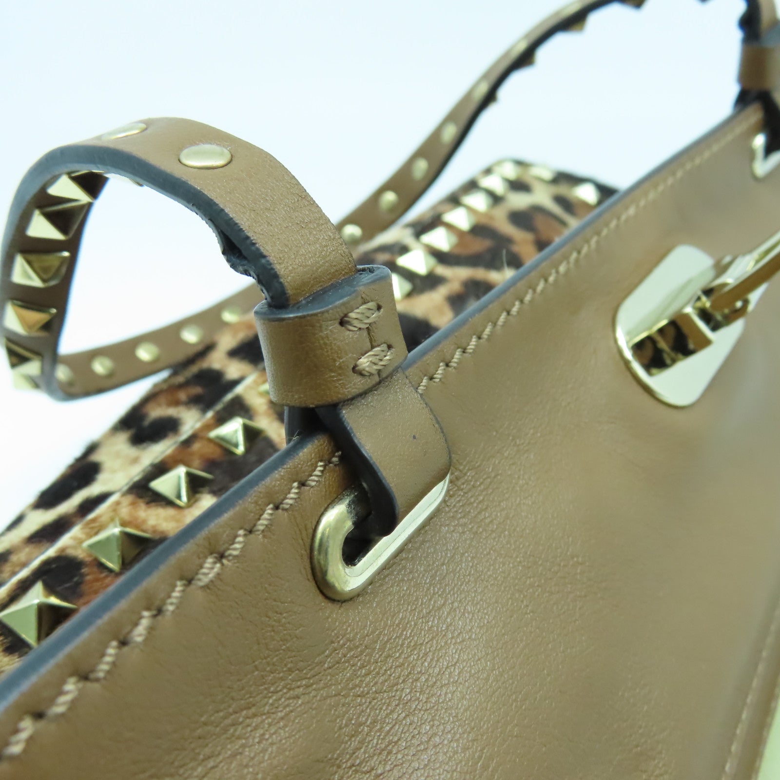 Valentino 馬毛/皮革2 Way Shoulder金扣手挽肩背兩用袋啡色