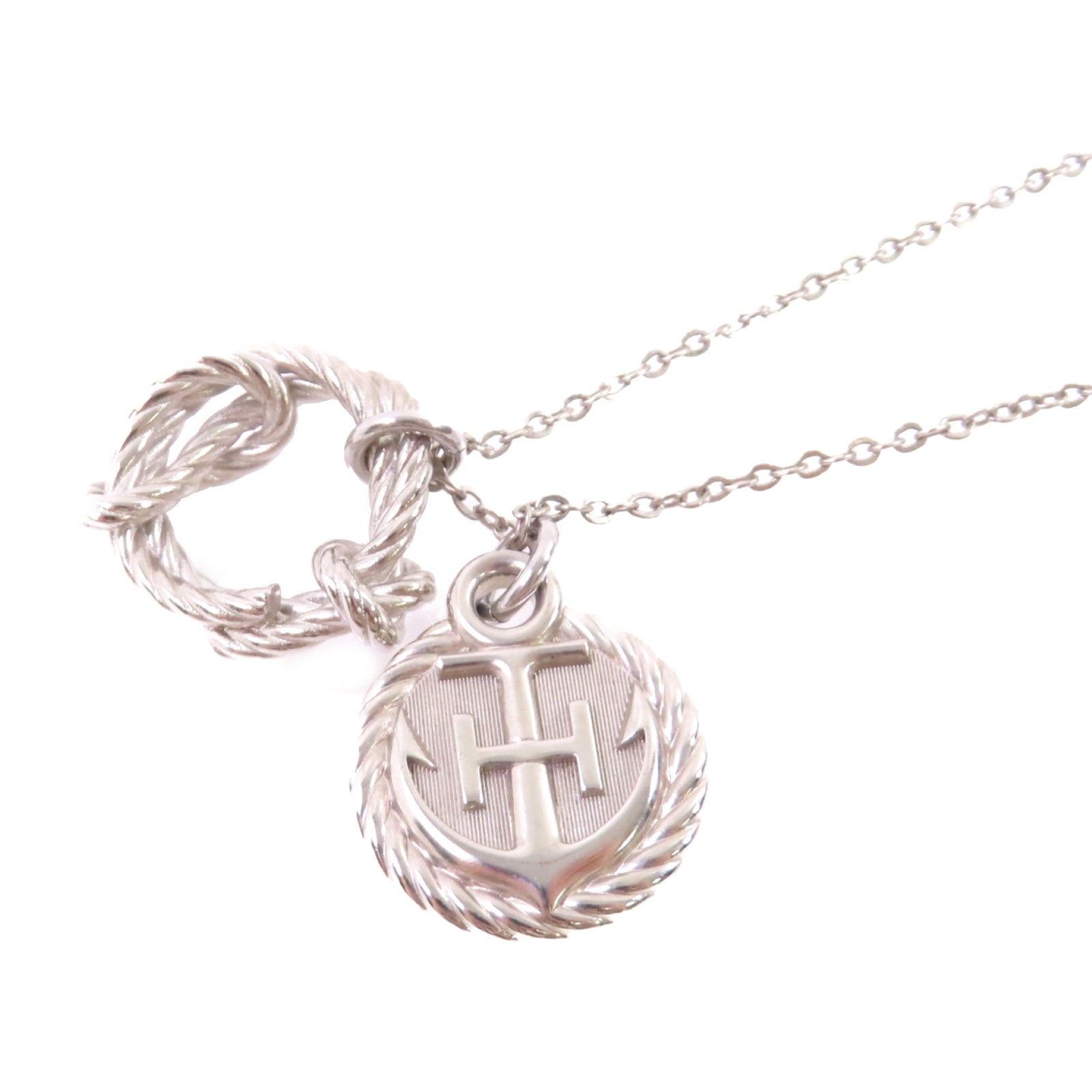 HERMES 鈀金Cordage Necklace銀扣項鏈銀色