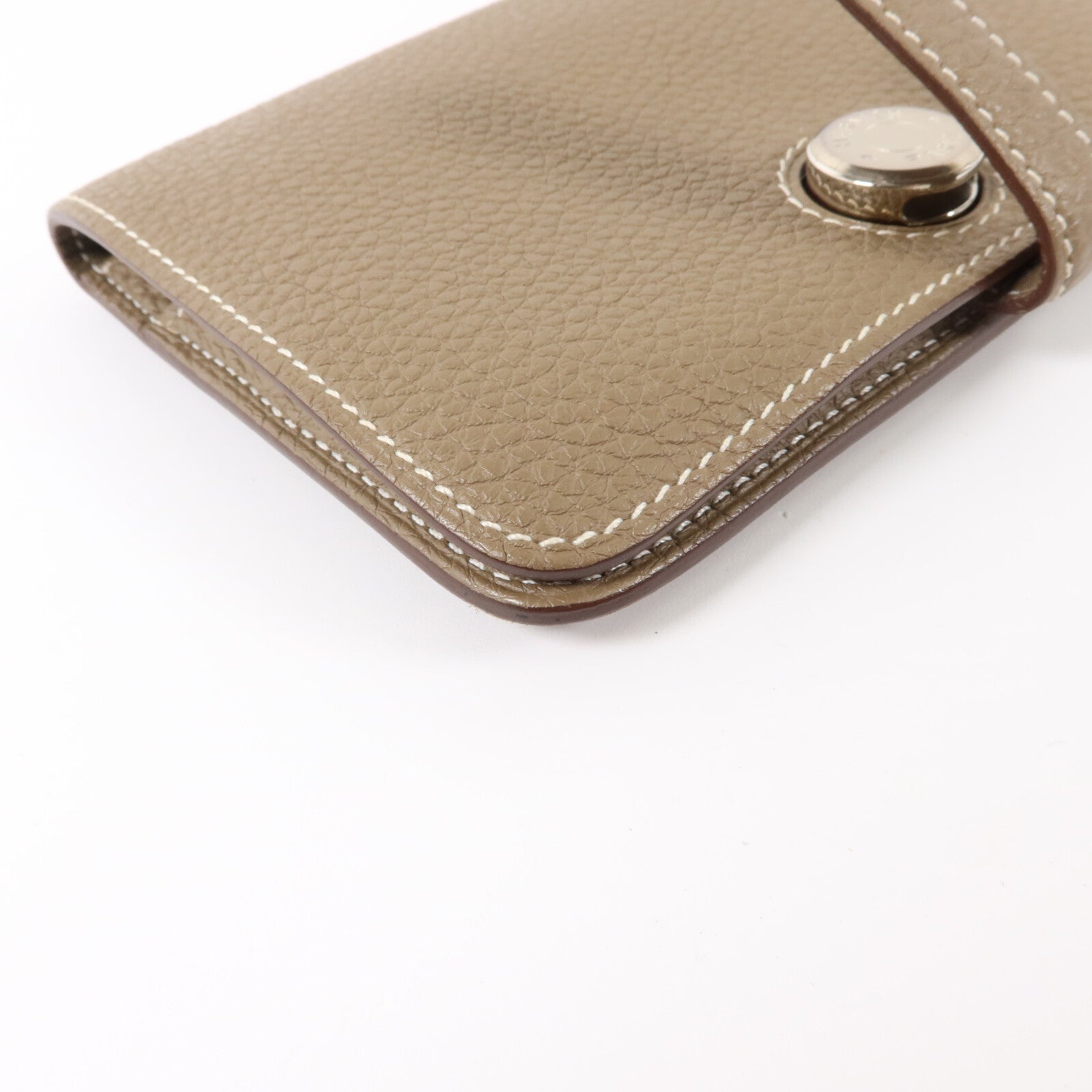 HERMES Togo皮革Dogon Compact Wallet銀扣錢包Etoupe