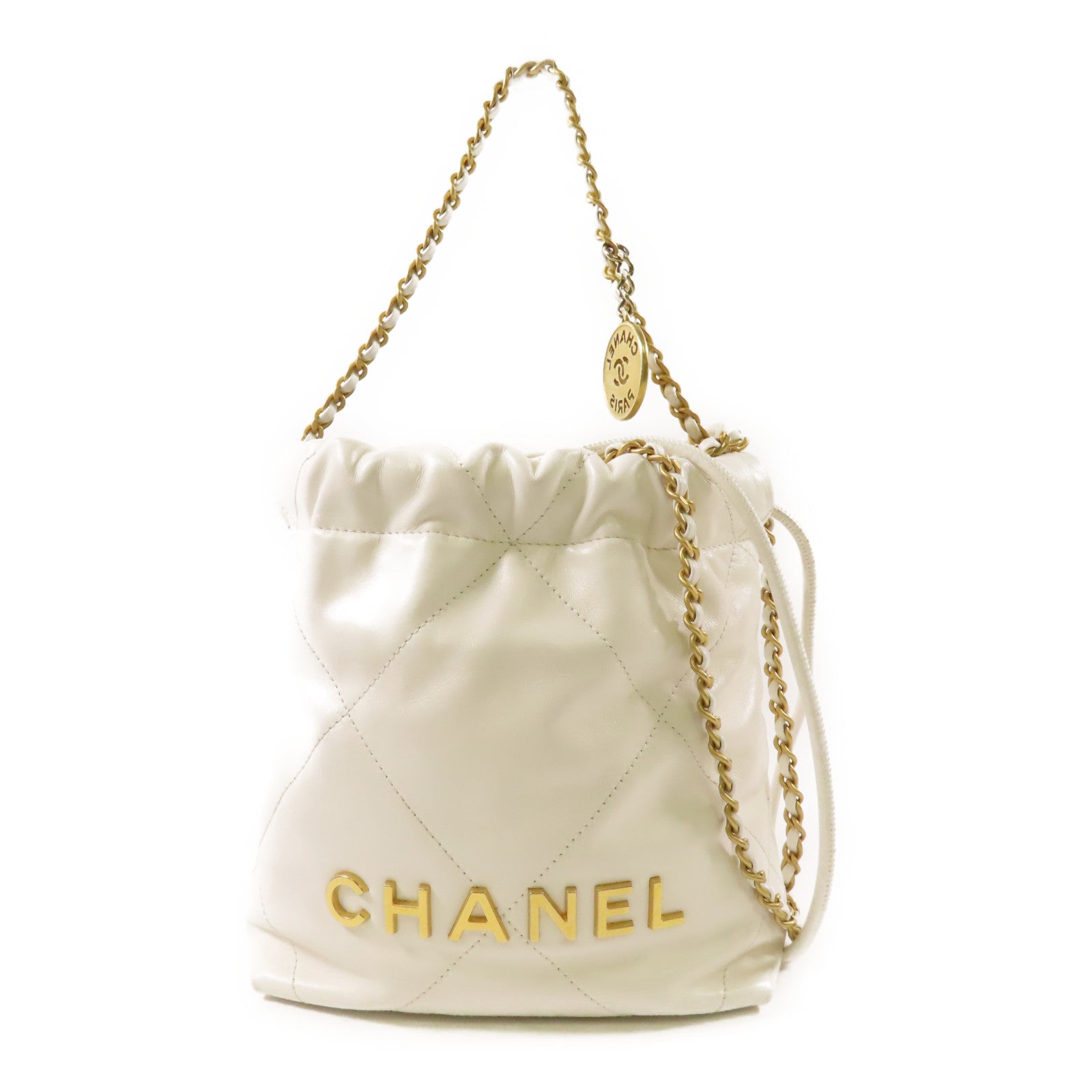 CHANEL 牛皮皮革Mini 22金扣鏈帶肩背袋