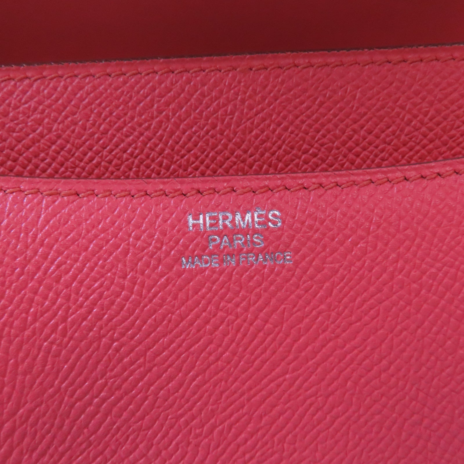 HERMES Epsom leather Constance 24 silver shoulder bag Flamingo/fire crane po...