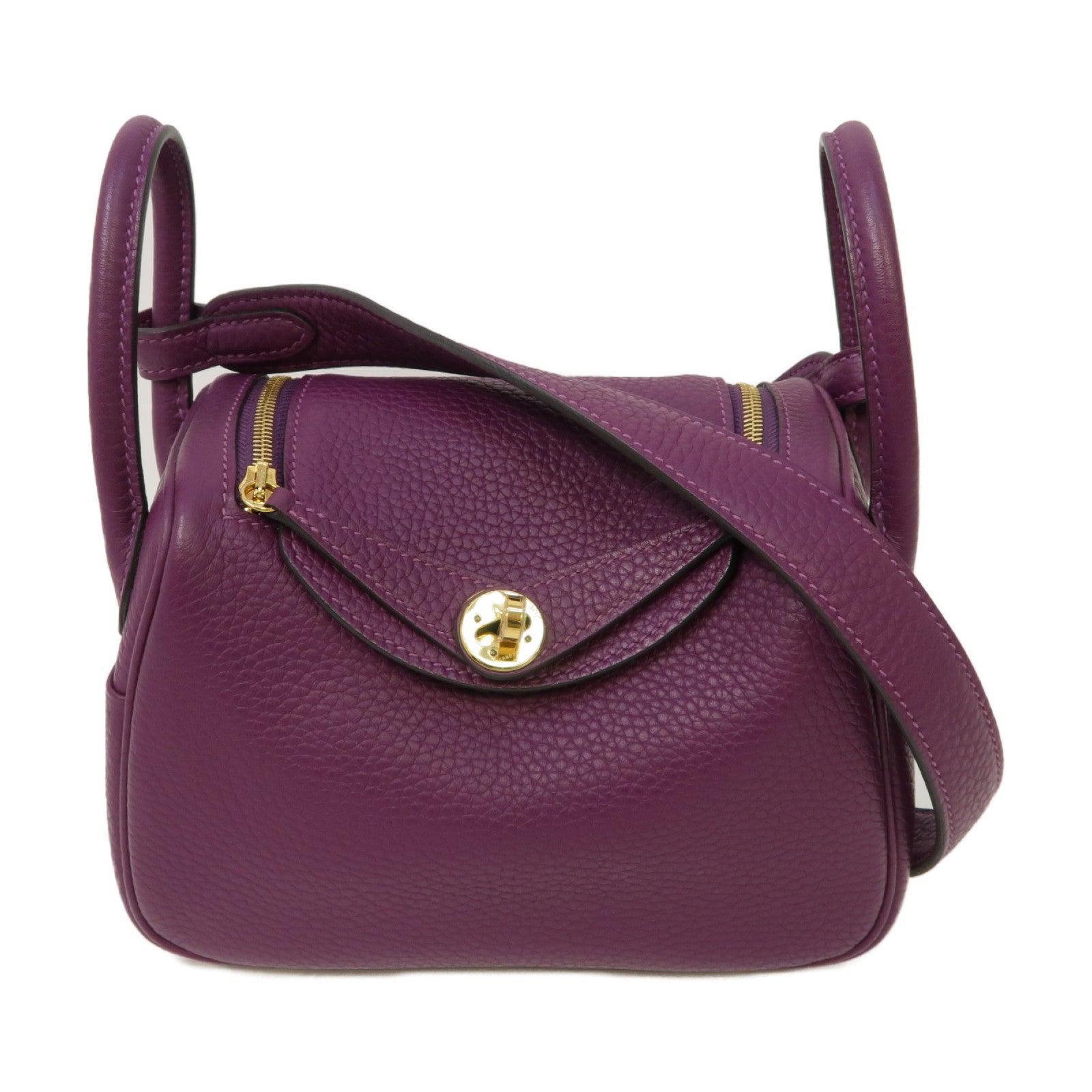 HERMES Clemence皮革Mini Lindy金扣肩背袋Anemone紫色