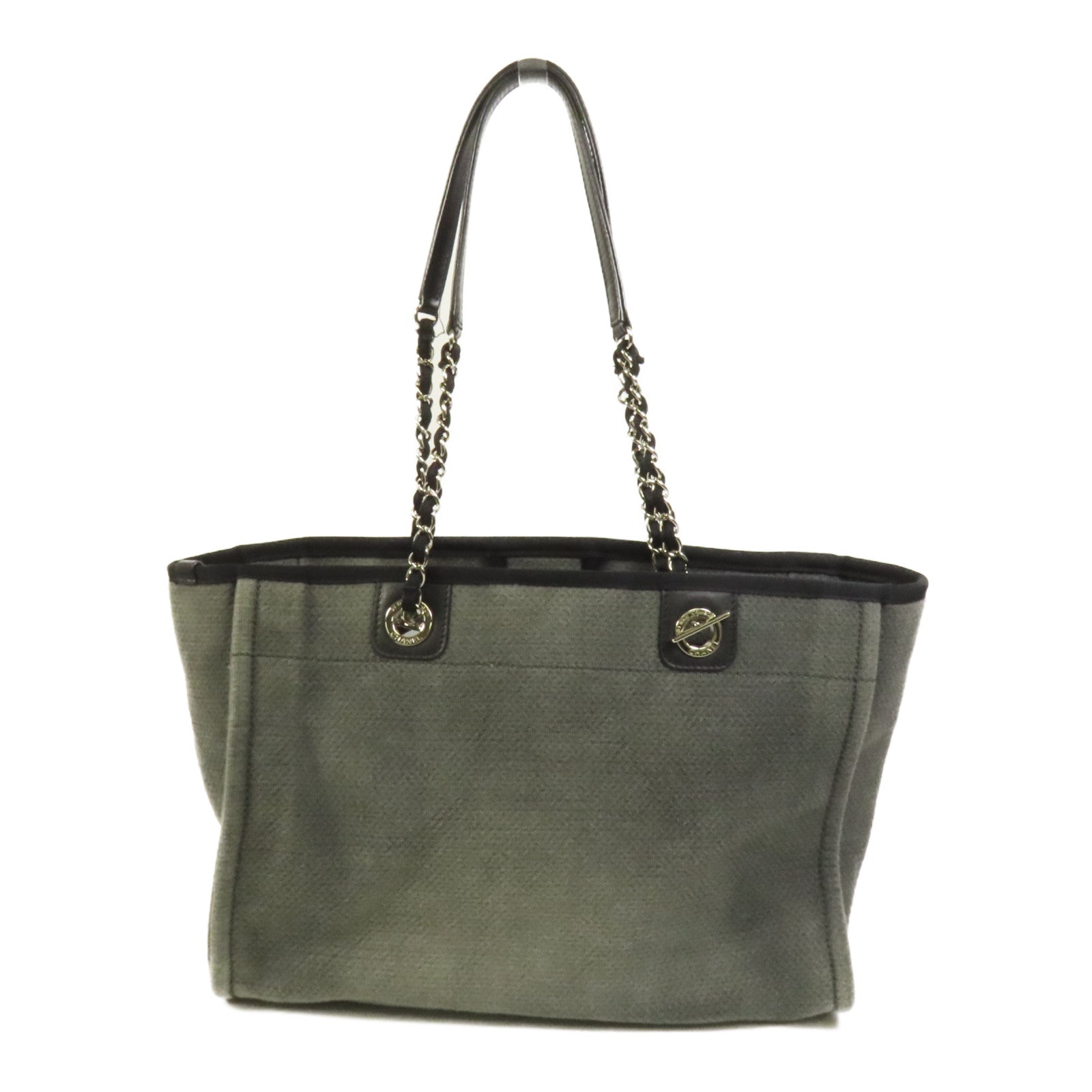 CHANEL 帆布Deauville銀扣鏈帶肩背袋