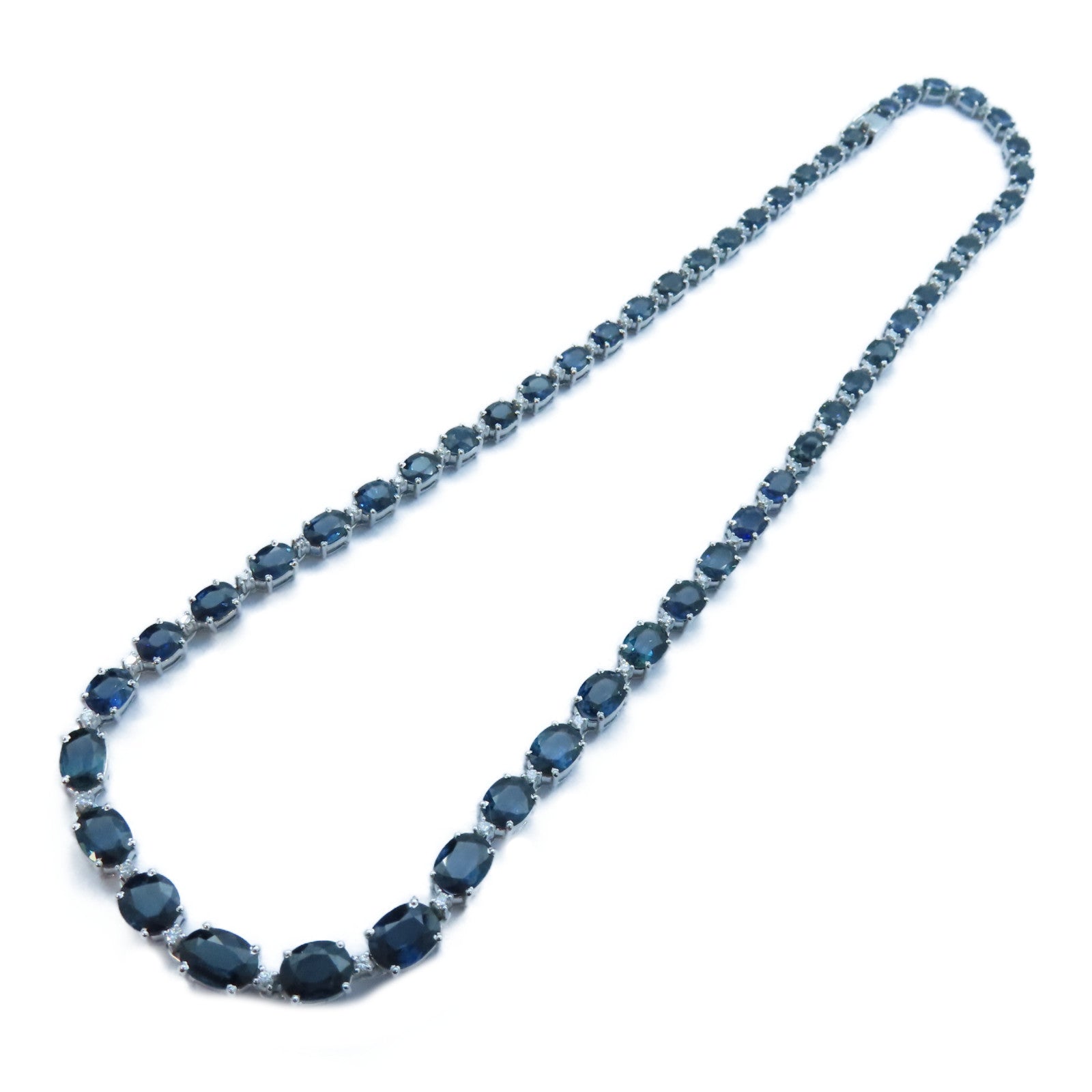 JEWELRY 18K白金Sapphire/Diamond Necklace34.410ct藍寶石/1.04ct鑽石項鍊#44cm