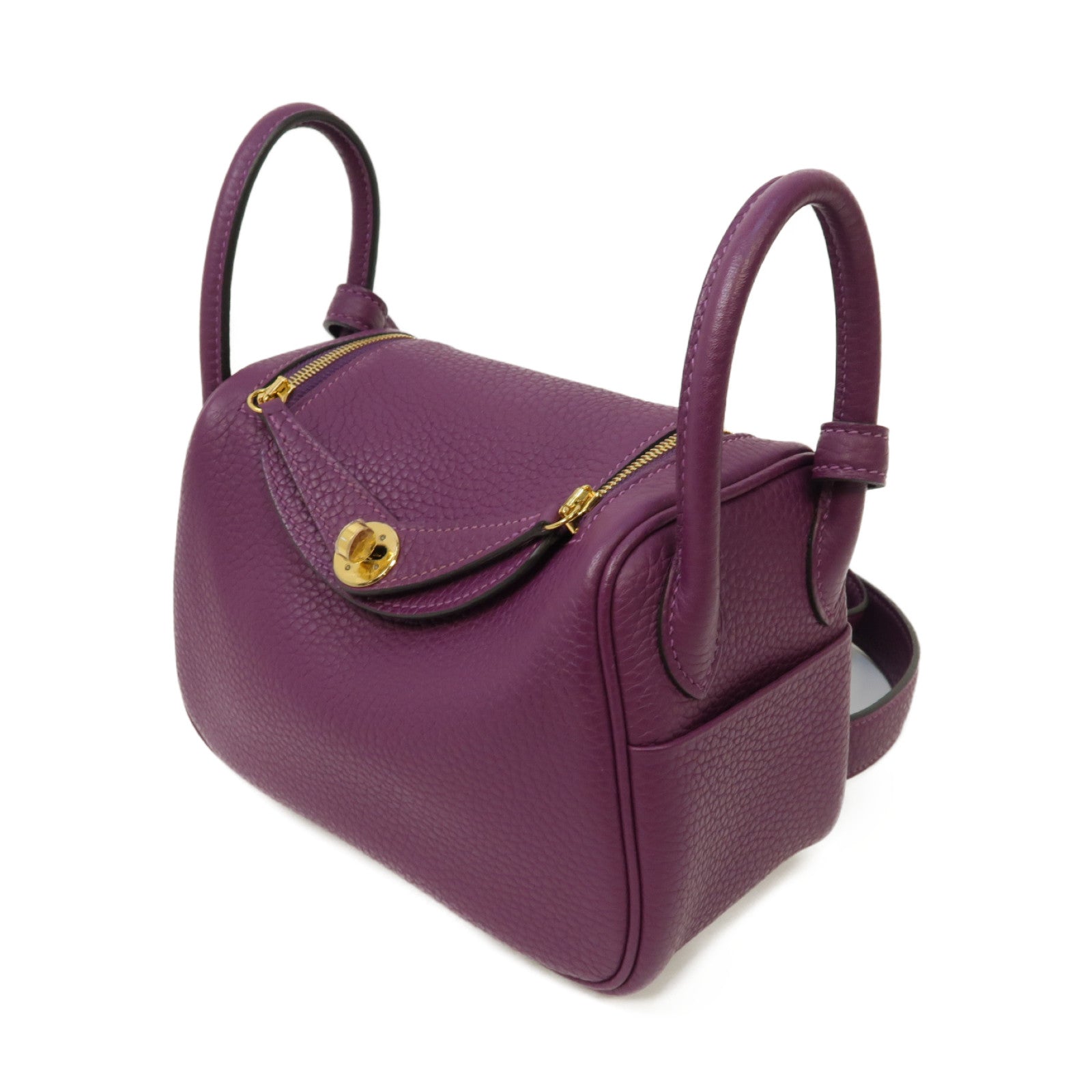 HERMES Clemence皮革Mini Lindy金扣肩背袋Anemone紫色