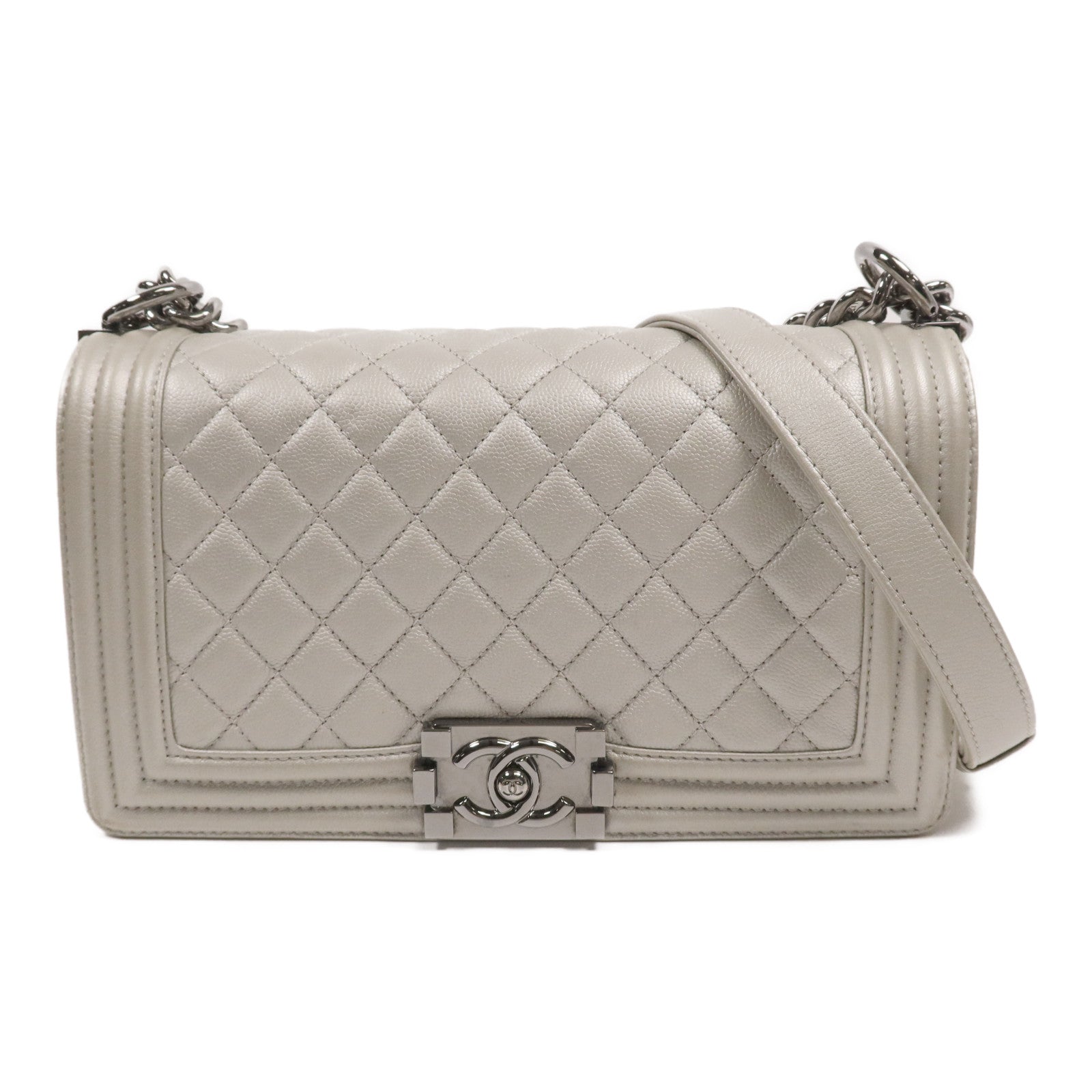 CHANEL 【激減優惠】牛皮皮革Boy 25銀扣鏈帶肩背袋