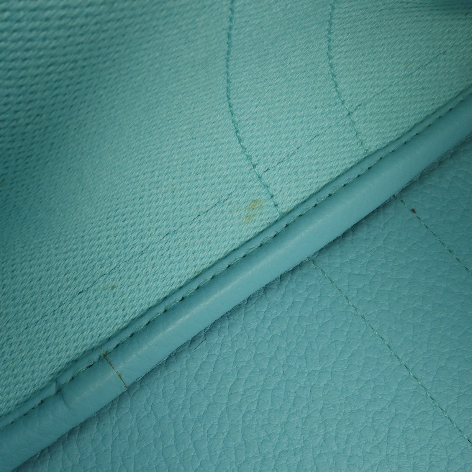 HERMES Negonda皮革/帆布Garden Party PM銀扣手挽袋Bleu Atoll