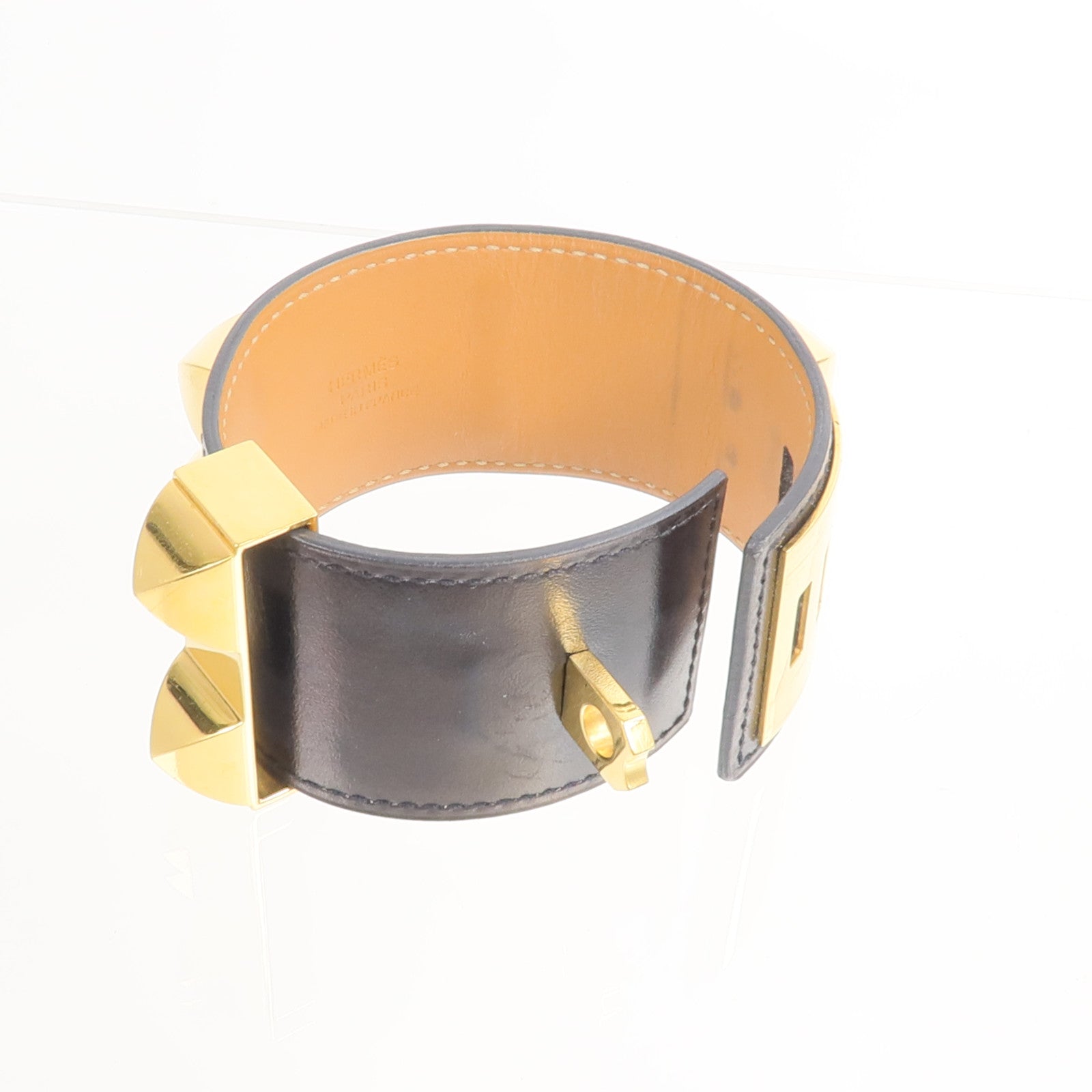 HERMES Box Calf皮革Collier de Chien手鐲Noir