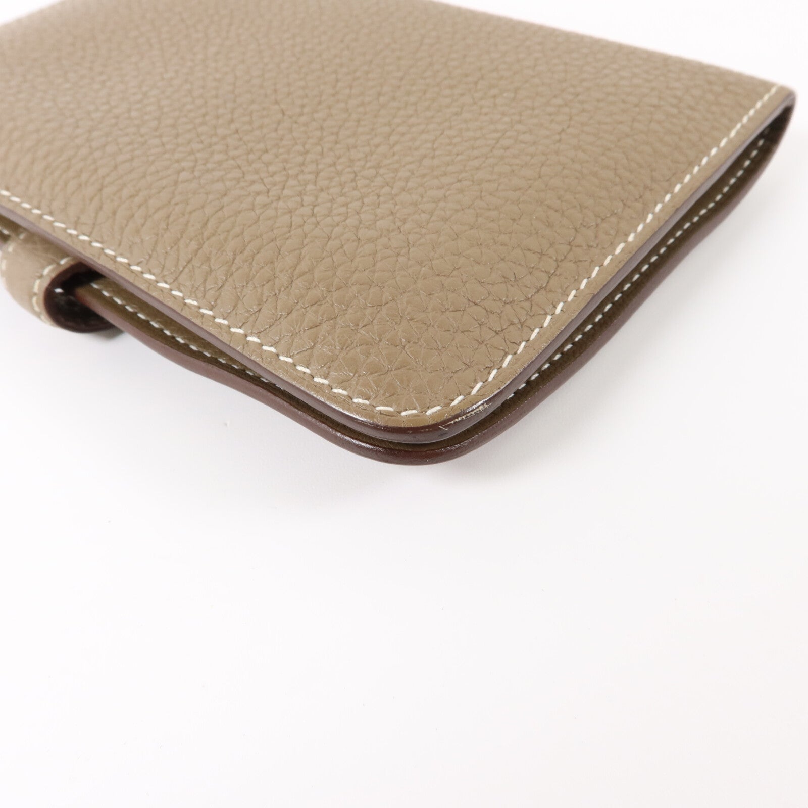 HERMES Togo皮革Dogon Compact Wallet銀扣錢包Etoupe