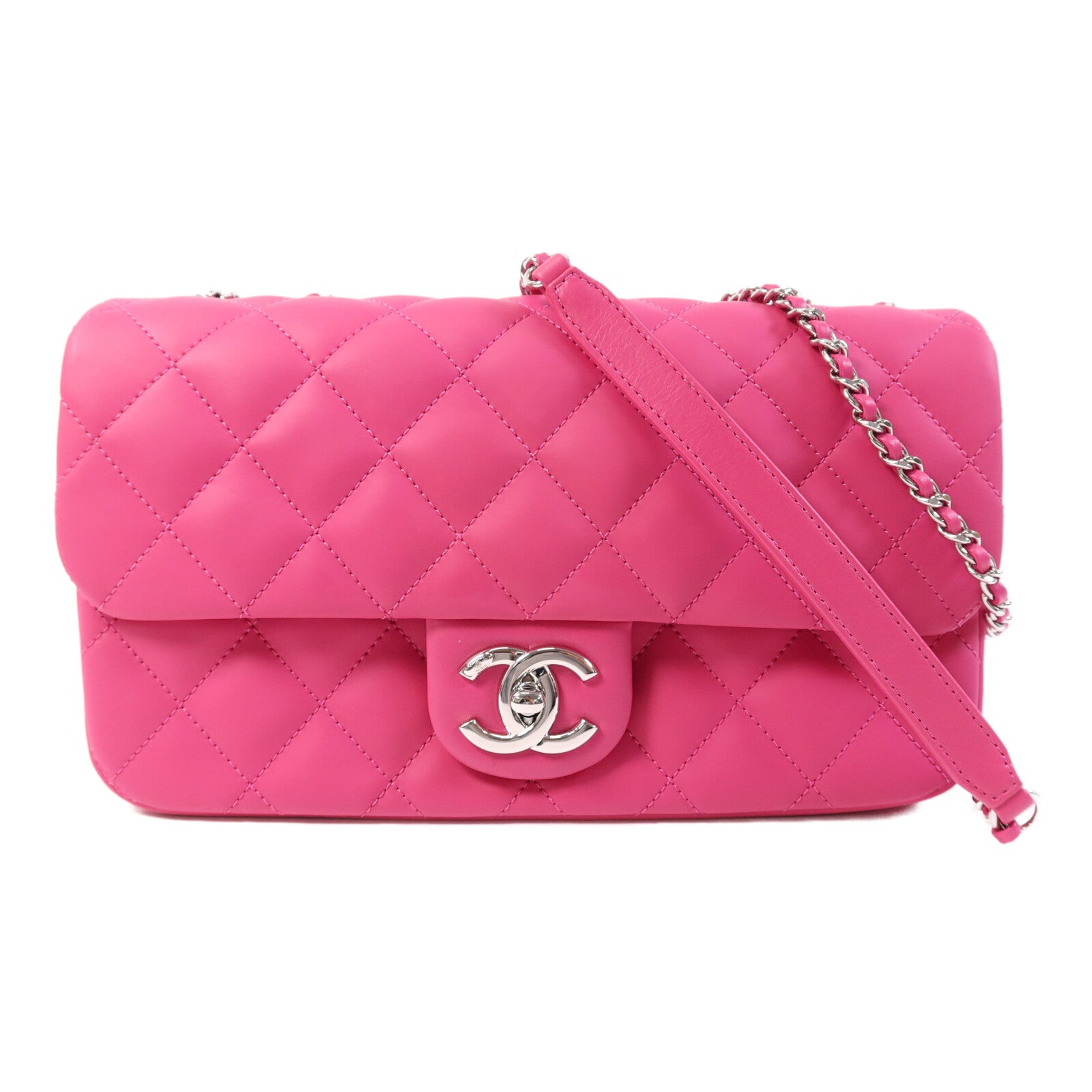 CHANEL 塑料/牛皮皮革Chain Shoulder Bag銀扣鏈帶肩背袋