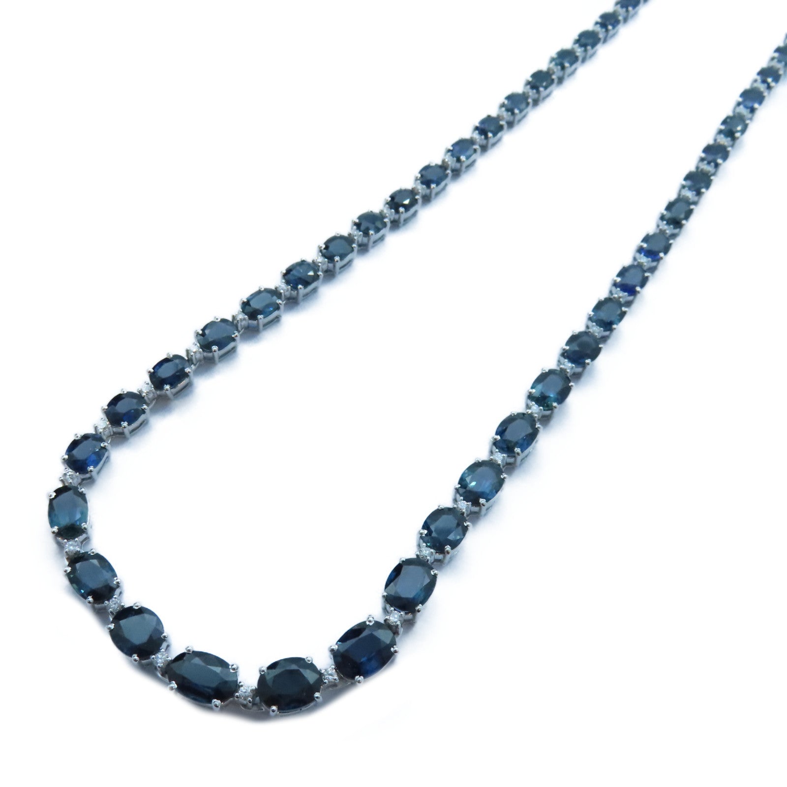 JEWELRY 18K白金Sapphire/Diamond Necklace34.410ct藍寶石/1.04ct鑽石項鍊#44cm