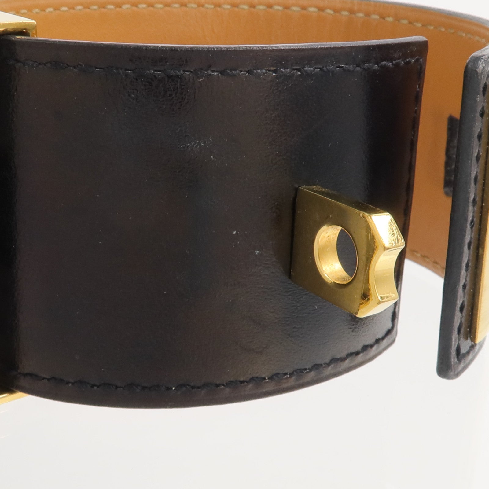 HERMES Box Calf皮革Collier de Chien手鐲Noir