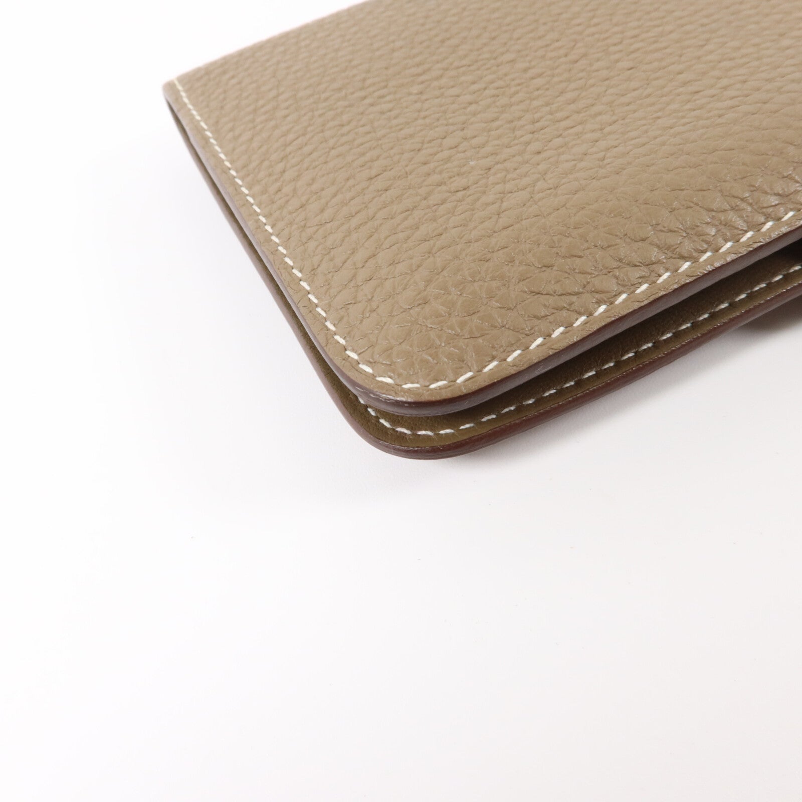 HERMES Togo皮革Dogon Compact Wallet銀扣錢包Etoupe