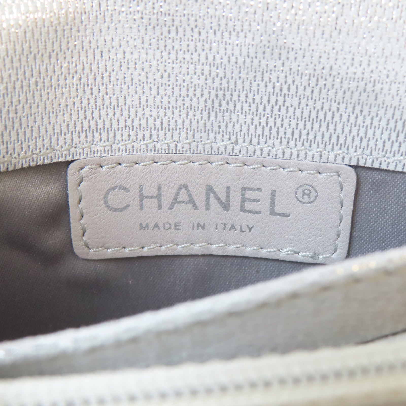 CHANEL 菱格皮革Chain Shoulder銀扣鏈帶肩背袋銀色