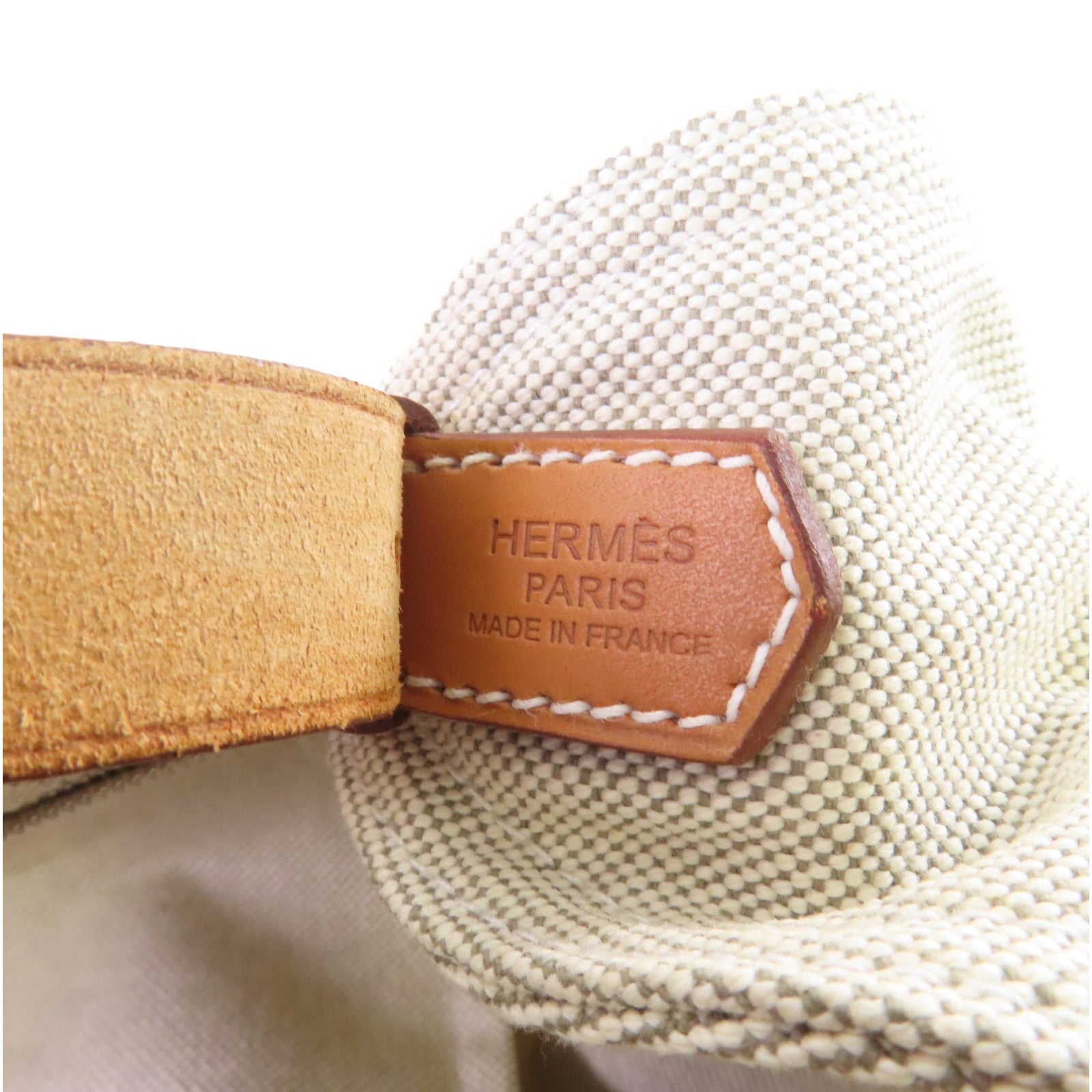HERMES Toile H帆布/Barenia皮革Marwari PM Shoulder Bag銀扣肩背袋杏色