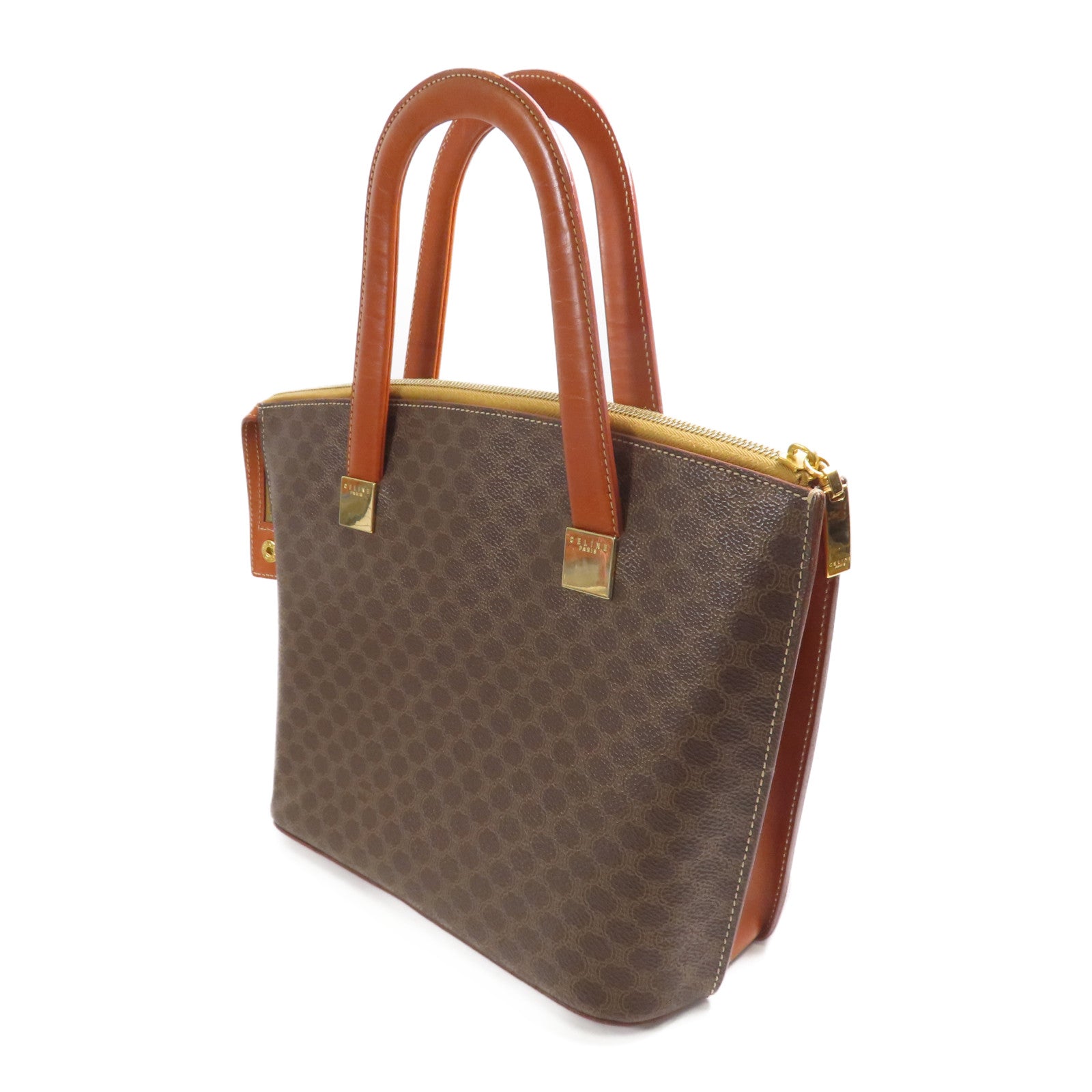 CELINE GHW Hand Bag Coated Canvas Brown