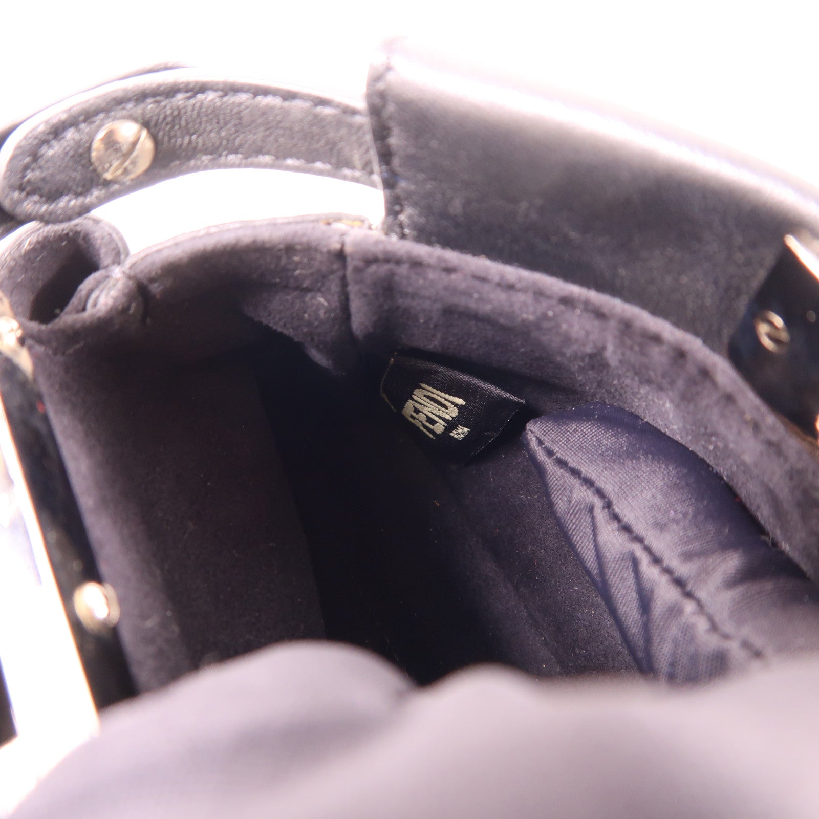 FENDI 皮革/毛茸Micro Peekaboo銀扣手挽肩背兩用袋