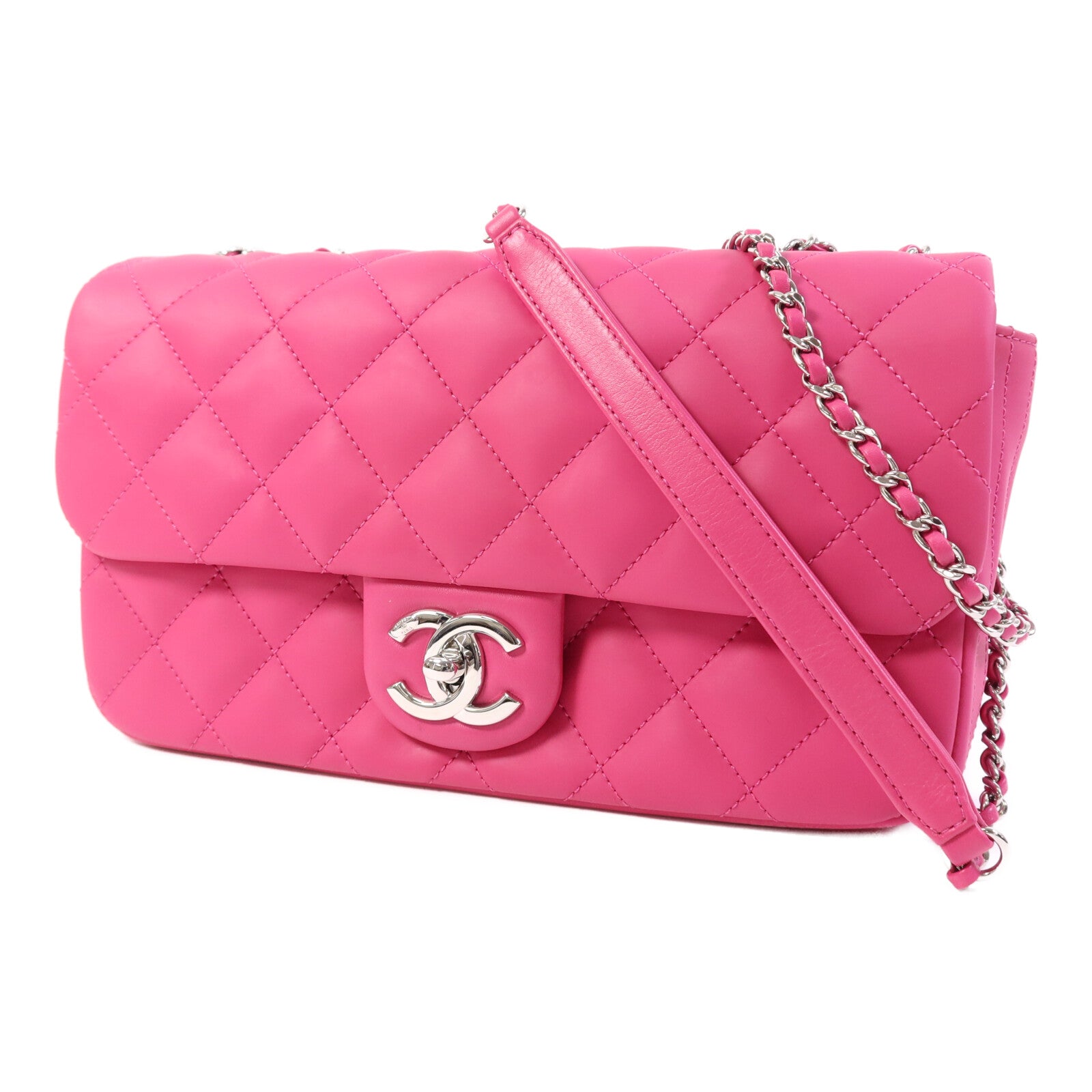 CHANEL 塑料/牛皮皮革Chain Shoulder Bag銀扣鏈帶肩背袋