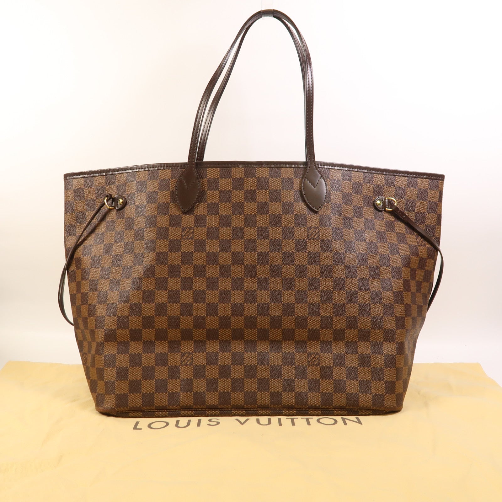 LOUIS VUITTON Damier Neverfull GM金扣肩背袋棕色